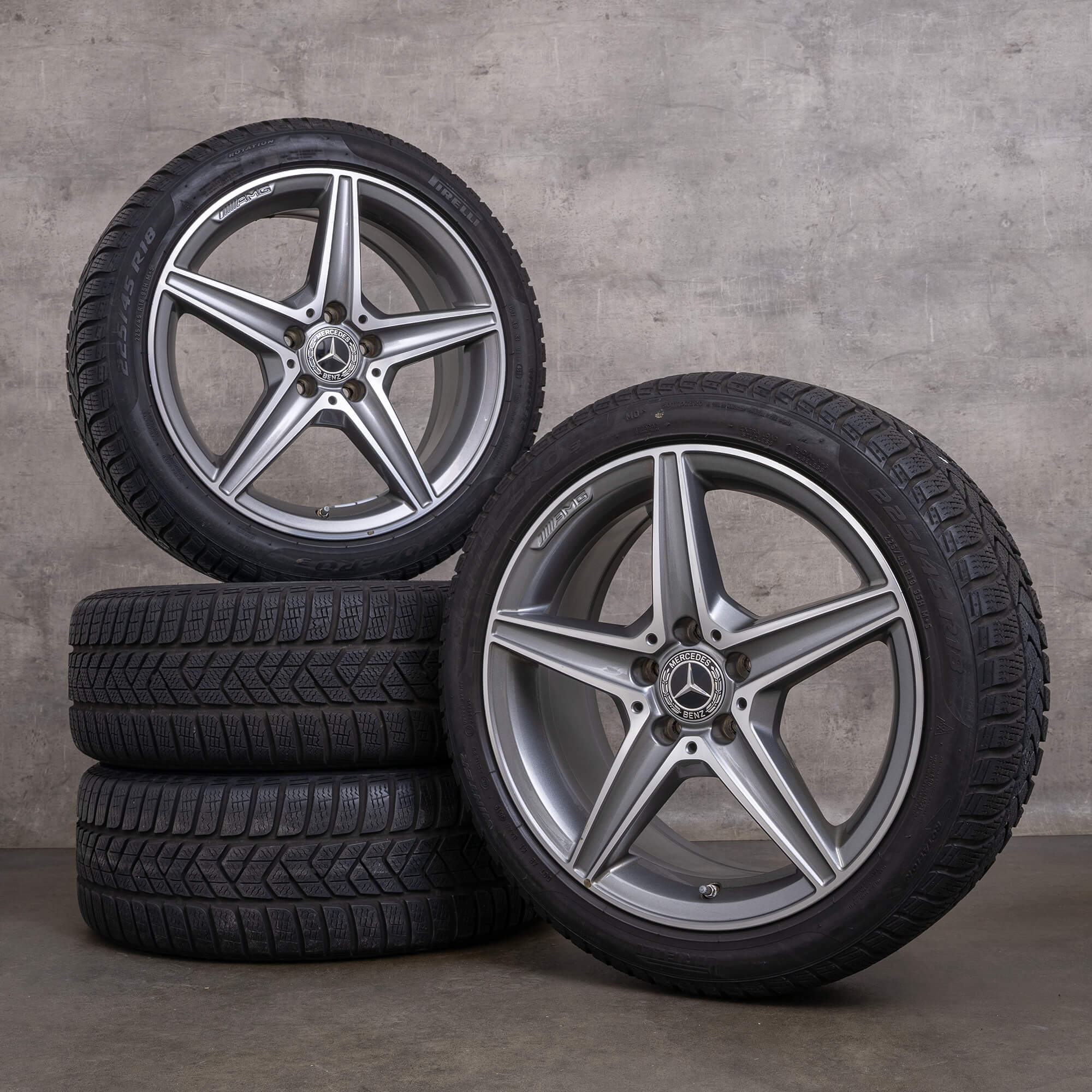 OEM Mercedes Benz C-Class AMG winter wheels 18 inch W205 S205 C205 A205 rims A2054011100 himalaya gray glossy turned