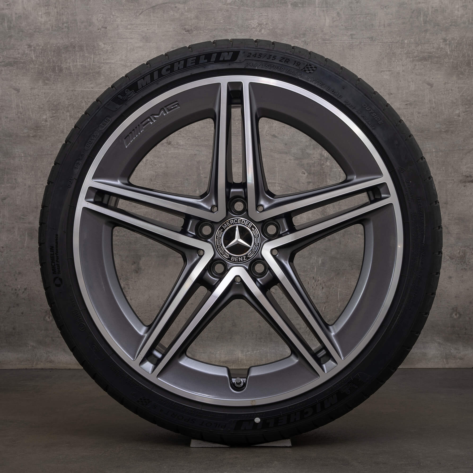 Jante originale Mercedes Benz AMG clasa A 19 inch W177 A45 roți de vară A1774012300 gri himalaya lucios înalt