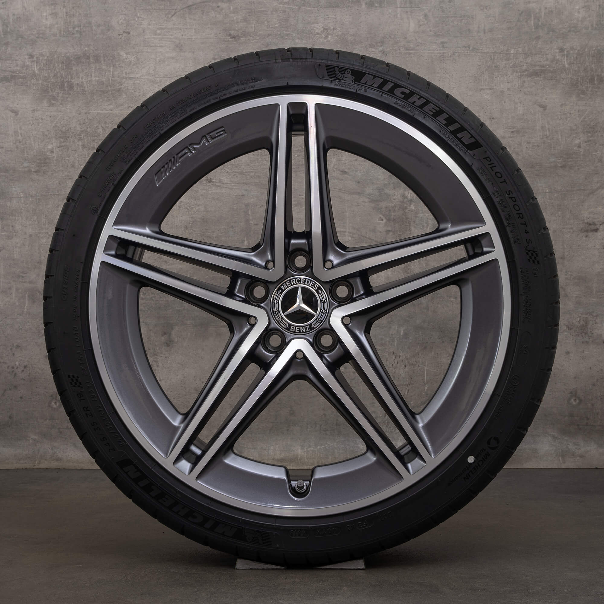 Jante originale Mercedes Benz AMG clasa A 19 inch W177 A45 roți de vară A1774012300 gri himalaya lucios înalt