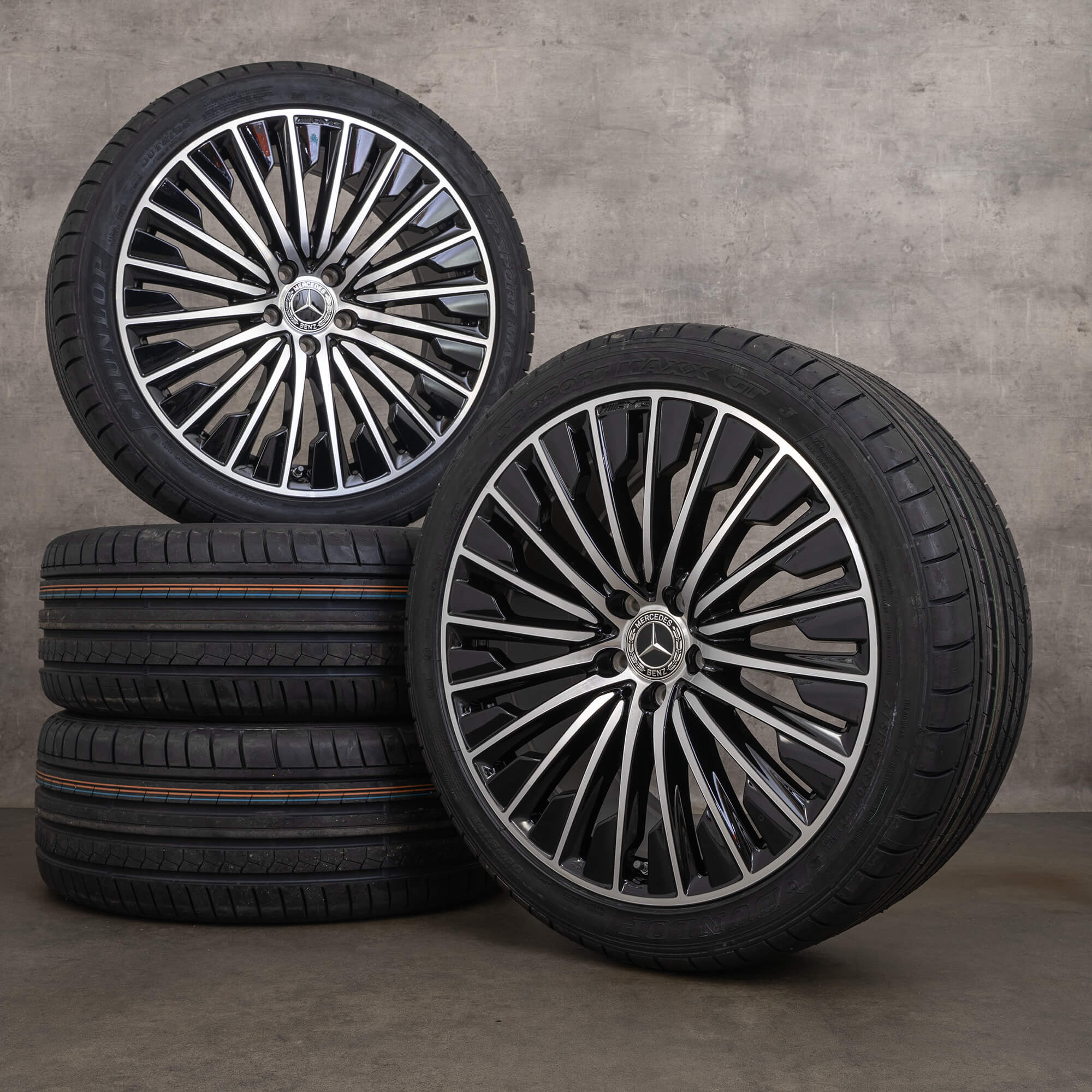 OEM AMG Mercedes E Class W214 S214 20 inch summer tires rims A2144010500 A2144010600 black NEW