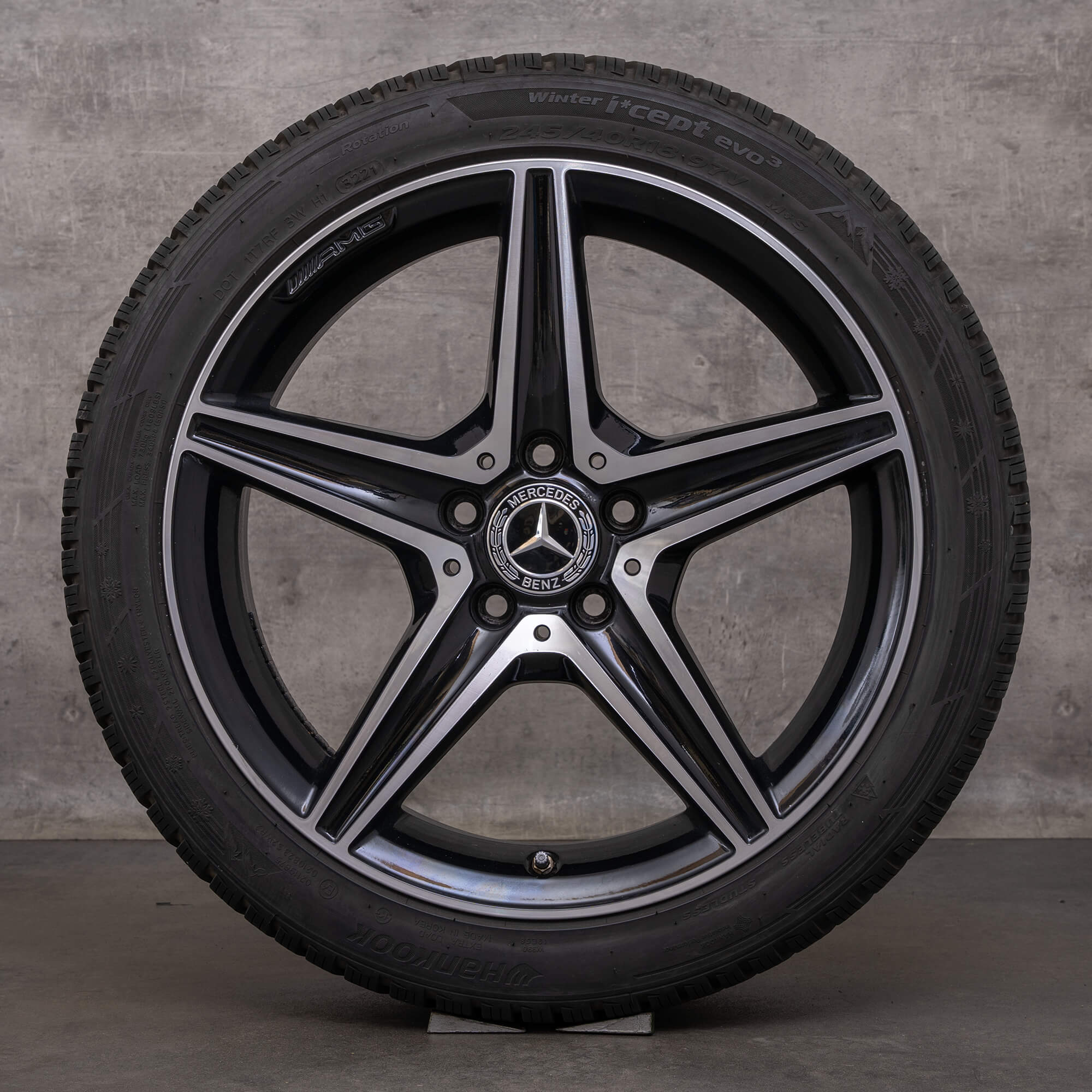 OEM Mercedes Benz C-Class C43 C450 Sport AMG winter wheels 18 inch W205 rims A2054014800 A2054017200 black glossy turned