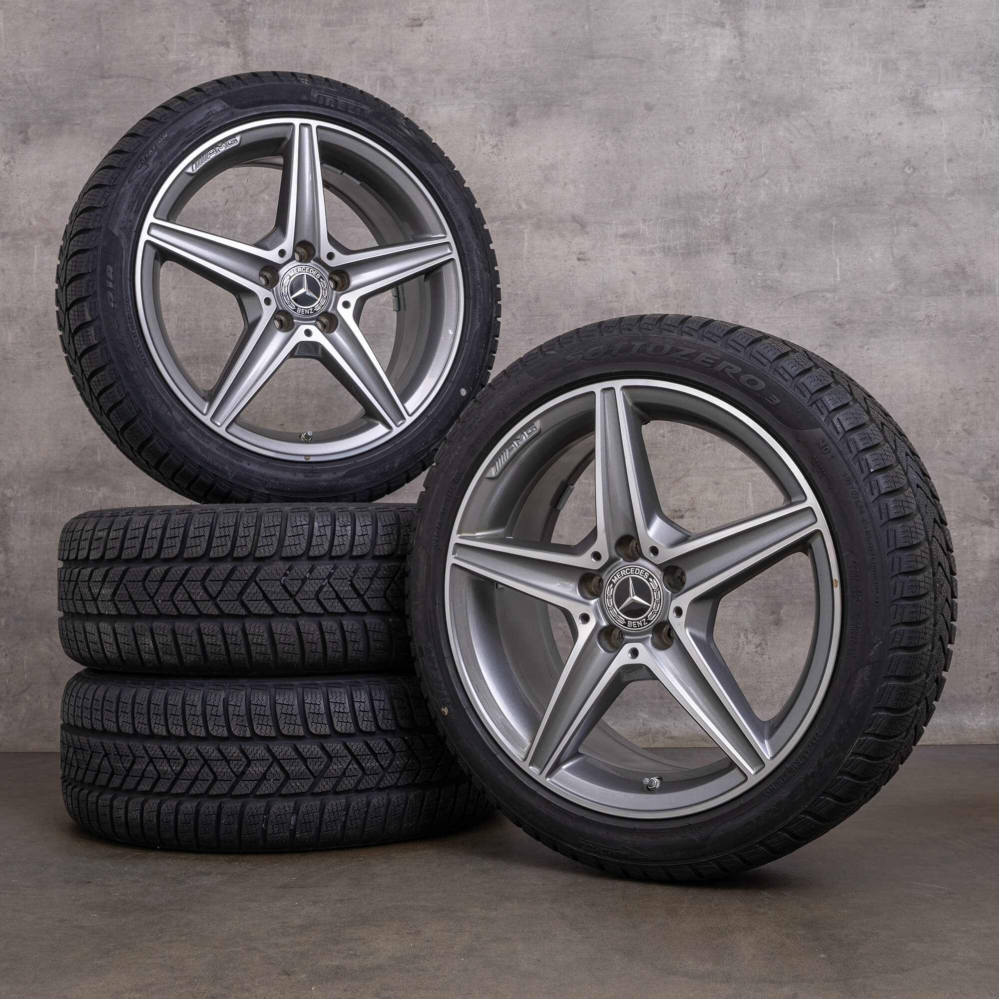 Originele Mercedes Benz C-klasse AMG wintervelgen 18 inch W205 S205 C205 A205 velgen A2054011100 himalayagrijs glanzend gedraaid