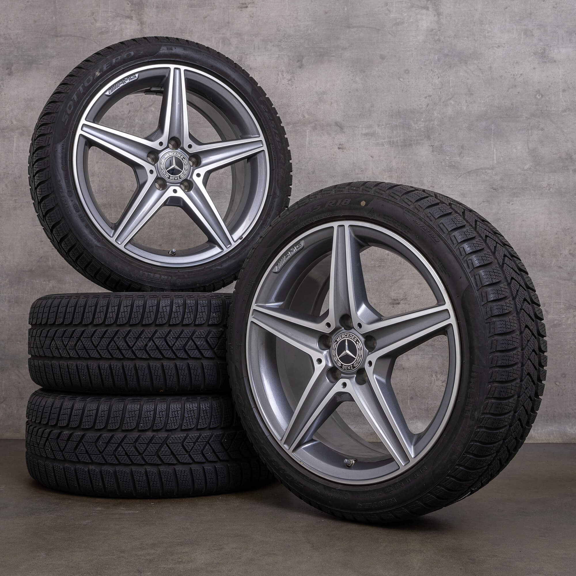 Originele Mercedes Benz C-klasse AMG wintervelgen 18 inch W205 S205 C205 A205 velgen A2054011100 himalayagrijs glanzend gedraaid