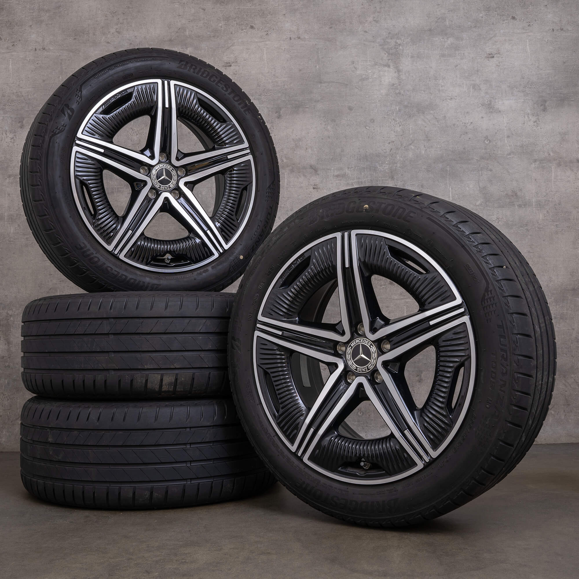 Originele Mercedes Benz EQE AMG velgen 19 inch V295 zomerwielen A2954012200 zwart glanzend gedraaid