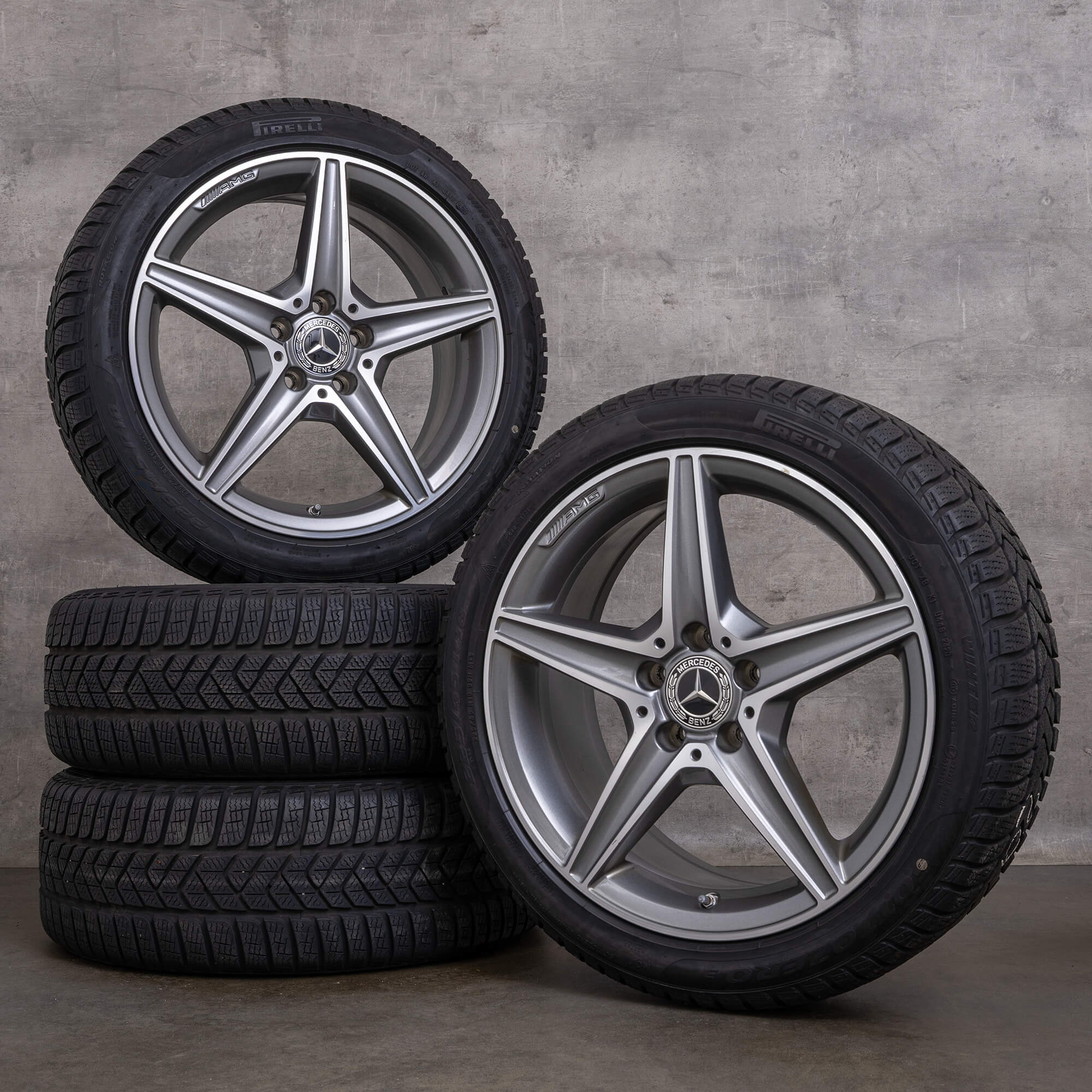 Originele Mercedes Benz C-klasse AMG wintervelgen 18 inch W205 S205 C205 A205 velgen A2054011100 himalayagrijs glans gedraaid