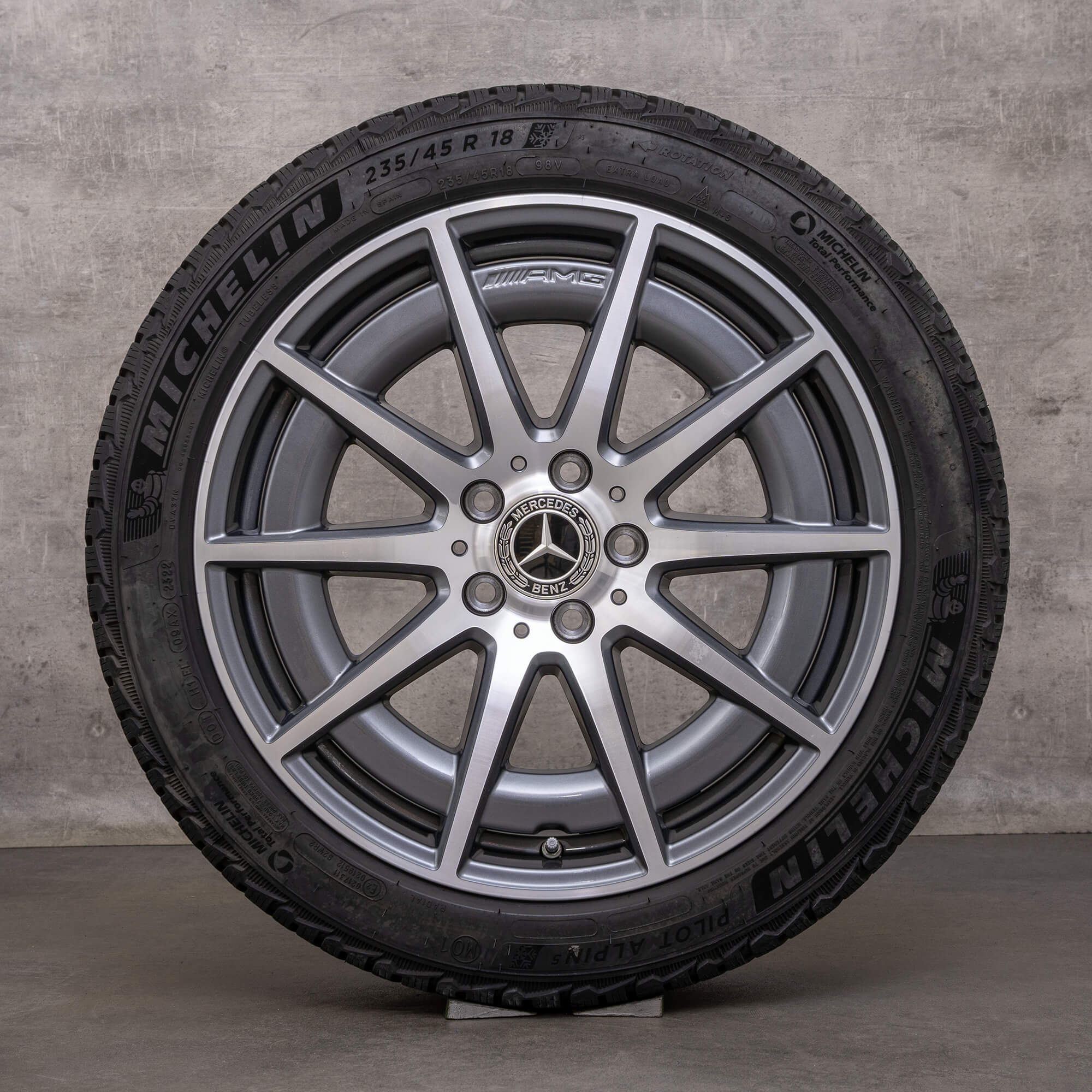 OEM AMG Mercedes Benz C-Class C43 winter tires 18 inch W206 S206 rims A2064012100 himalaya grey glossy turned