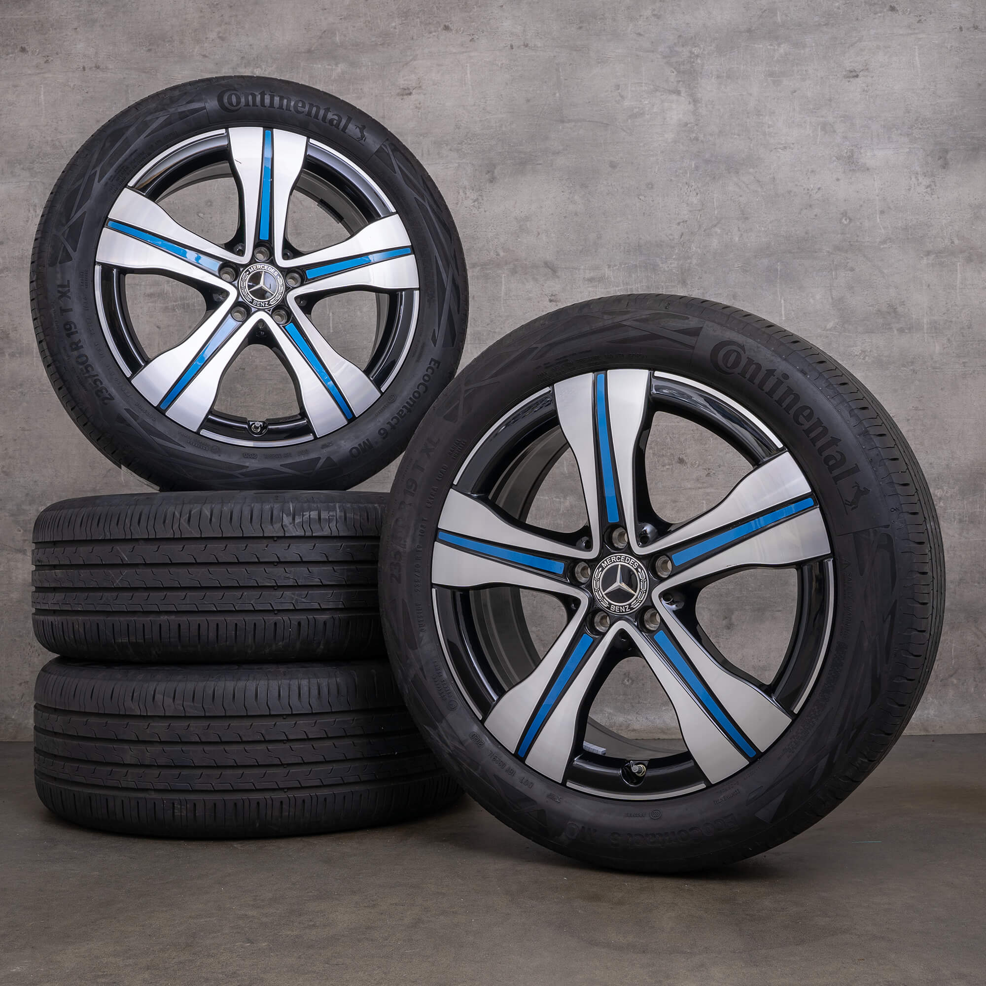 Jantes de verão Mercedes Benz EQA EQB 19 polegadas H243 X243 A2434011500 preto azul brilhante torneado