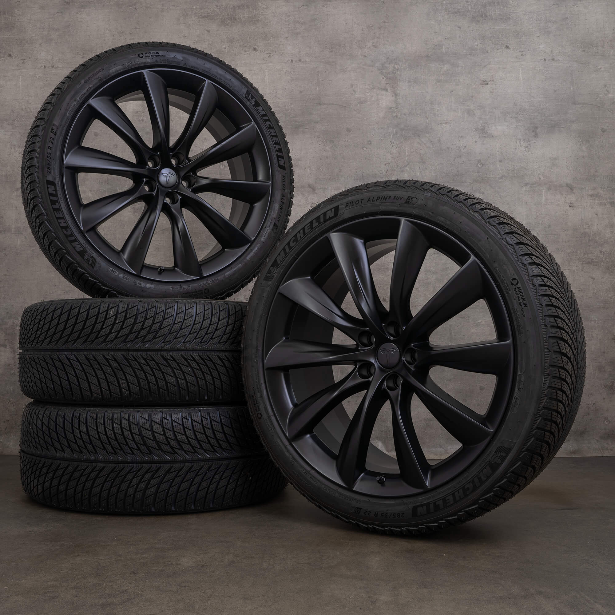 OEM Tesla Model X rims 22 inch winter tires 1027246-00-E 1027247-00-E black