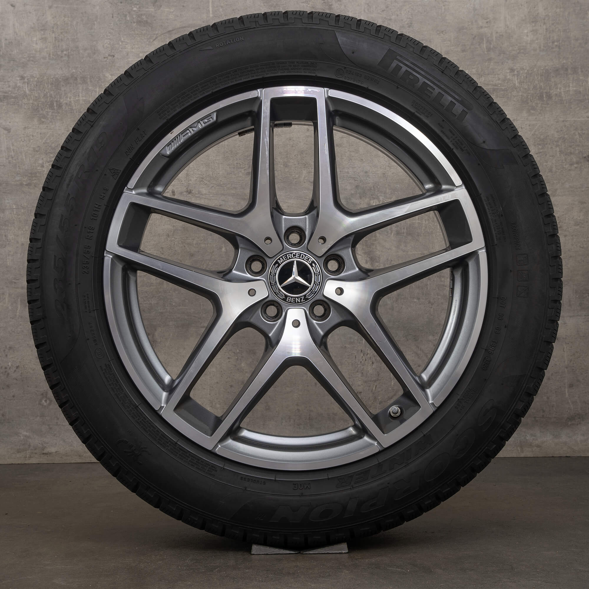 Originální zimni alu kola Mercedes Benz GLC AMG 19" disky C253 X253 A2534011800 himalaya šedá lesklá soustružená