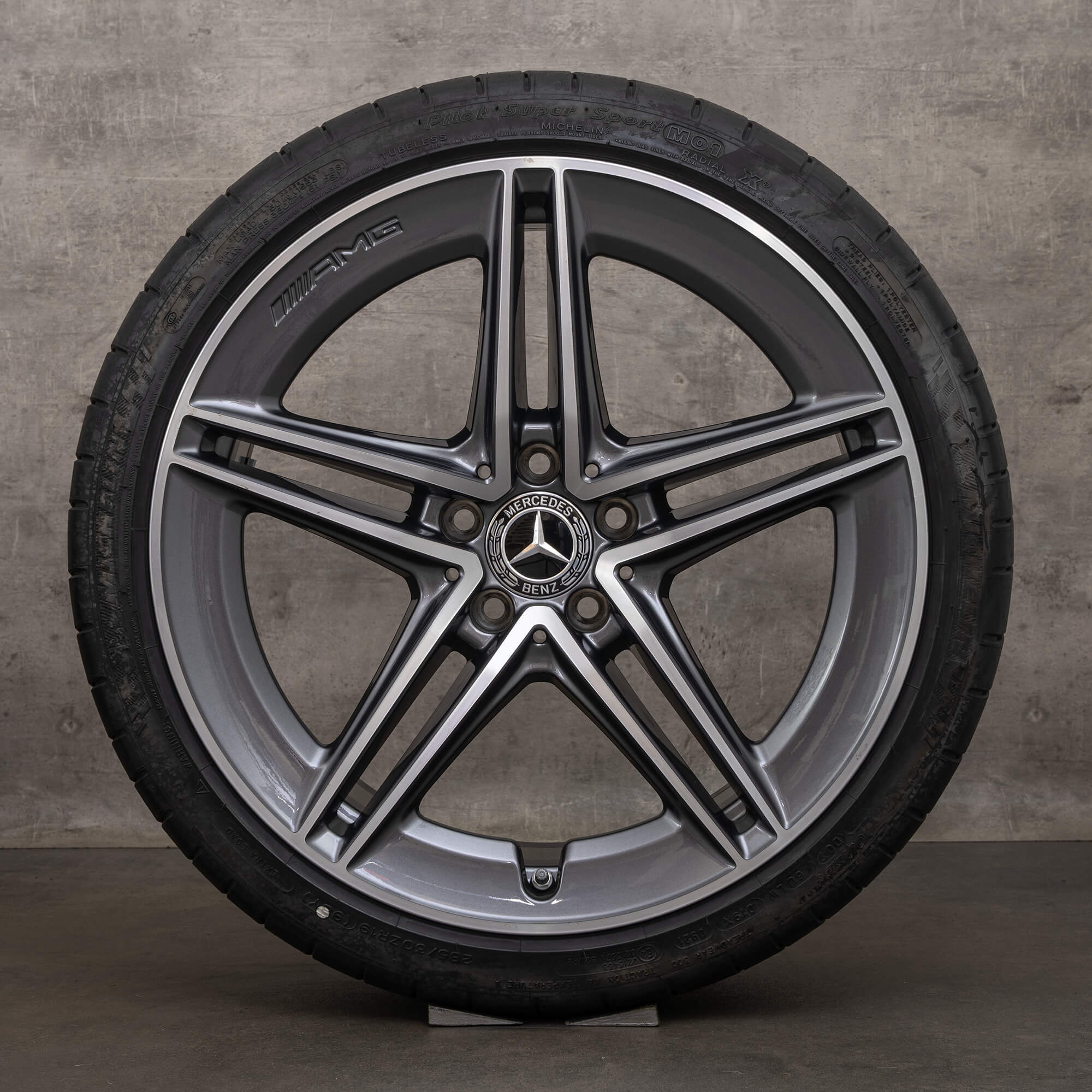 Jante originale AMG Mercedes Benz Clasa C 19 inch C63 S C205 A205 roți de vară A2054012001 A2054012101 gri himalaya lucios