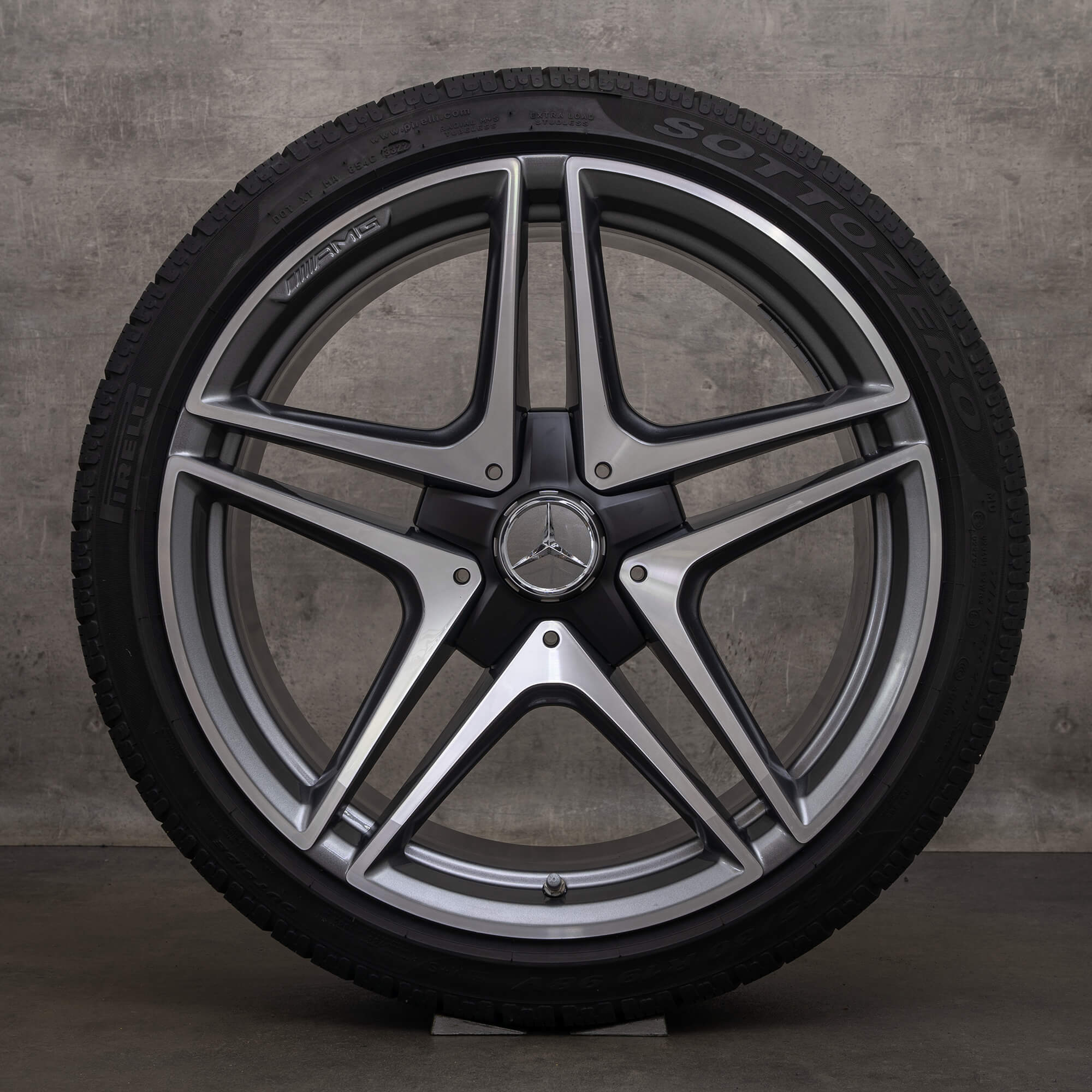 Jante originale Mercedes Benz Clasa C AMG 19 inch C205 A205 C63 & S roți de iarnă A2054016200 A2054016300 gri himalaya lucios