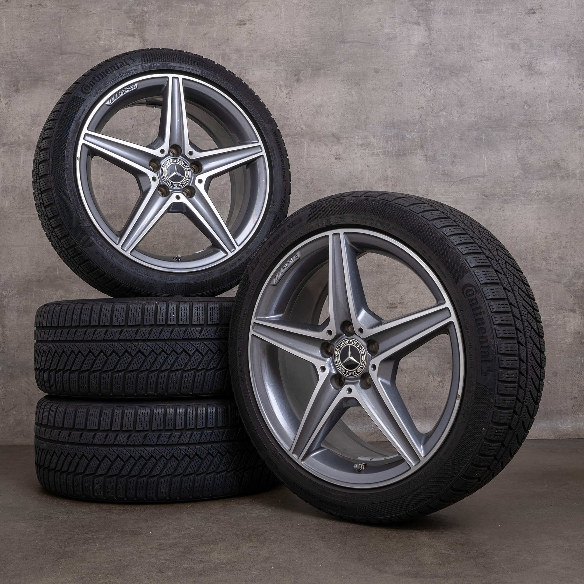 OEM AMG Mercedes Benz C-Class winter tires 18 inch W205 S205 C205 A205 rims A2054011100 himalaya grey glossy turned