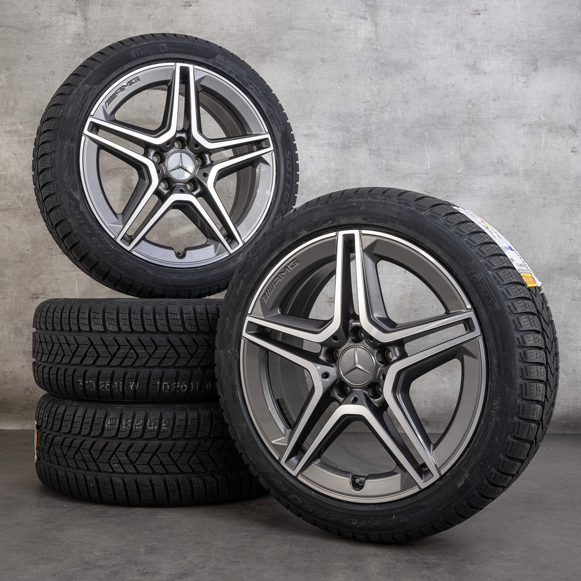 Originele Mercedes Benz C-klasse AMG wintervelgen 18 inch W205 S205 C205 A205 velgen A2054019500 A2054019600 himalayagrijs glanzend gedraaid