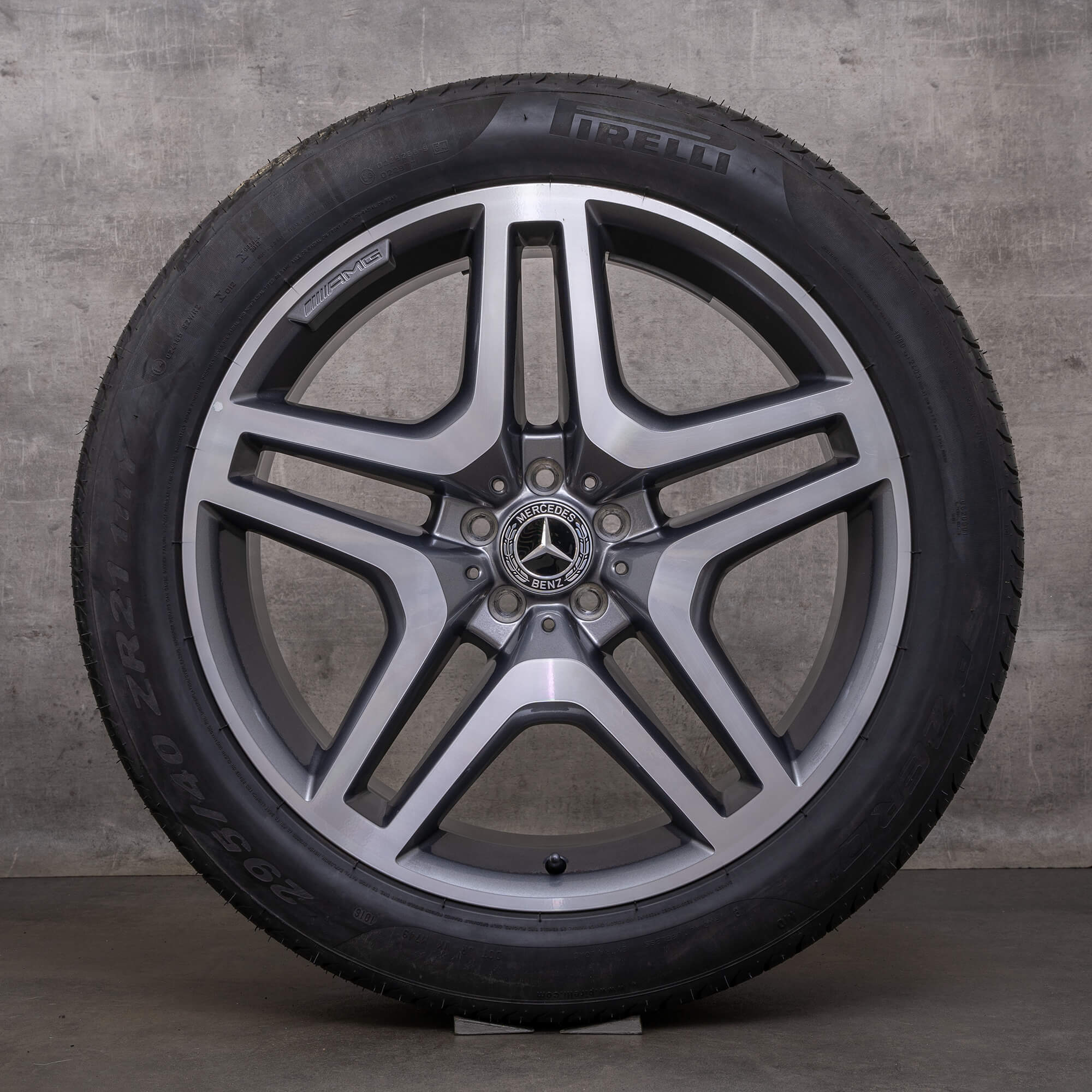 Original Mercedes Benz GL GLS AMG Felgen 21 Zoll W166 X166 Sommerräder A1664012502 himalaya grey glanzgedreht