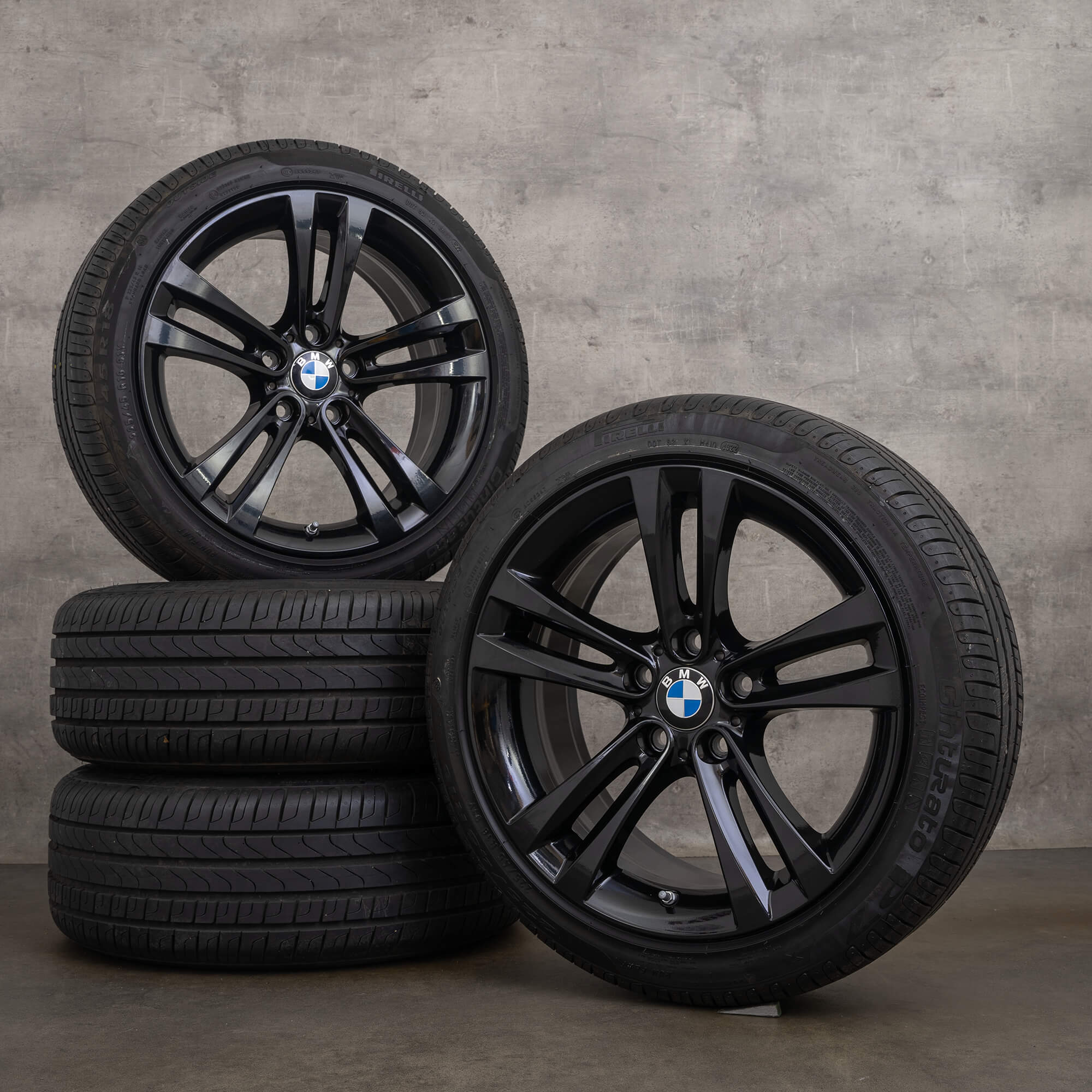 BMW Série 3 F30 F31 4 F32 F33 F36 Jantes 18 pouces pneus été style 397 6796247 noir brillant