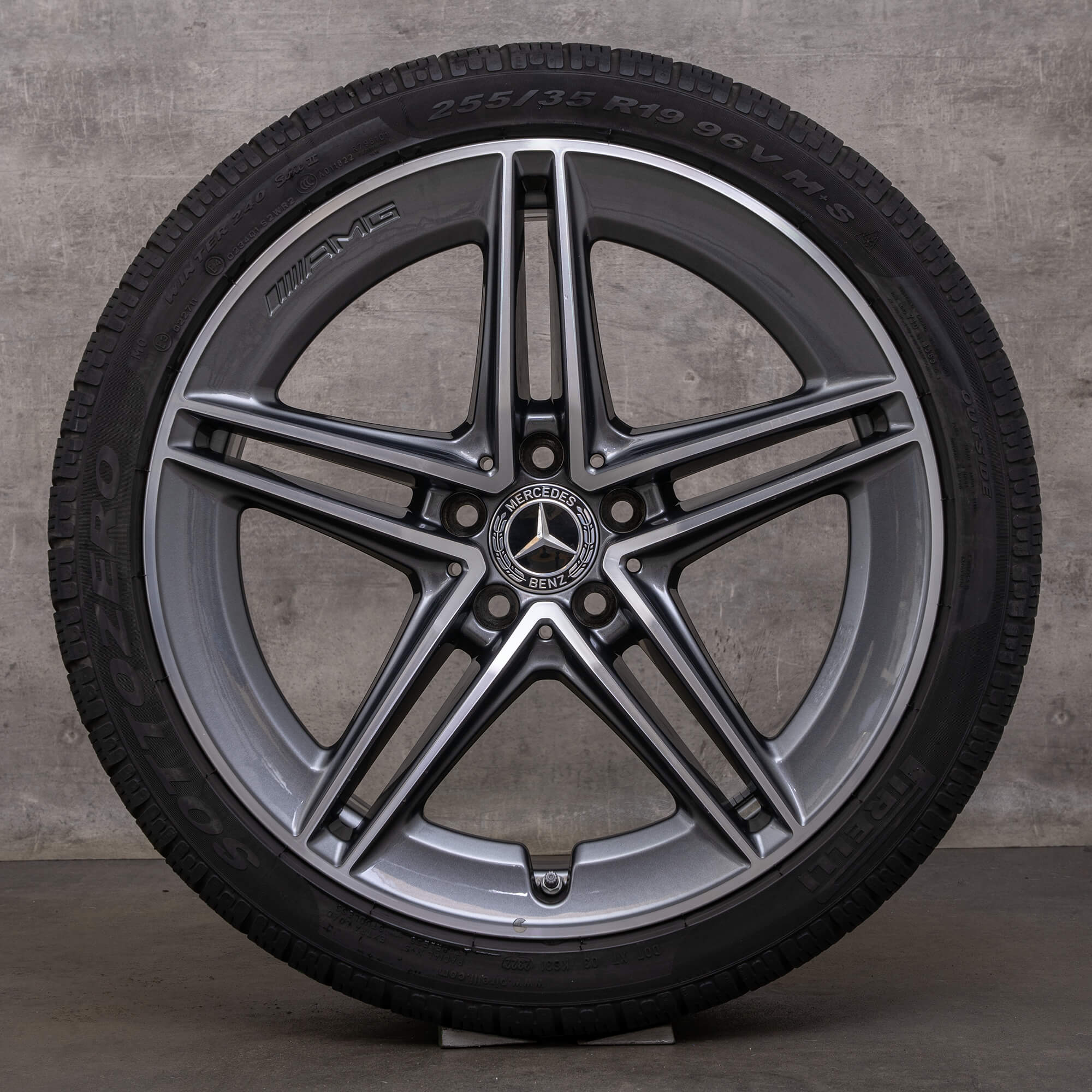 Originele AMG Mercedes Benz C-klasse winterwielen 19 inch C63 S C205 A205 velgen A2054012001 A2054012101 himalayagrijs glanzend gedraaid