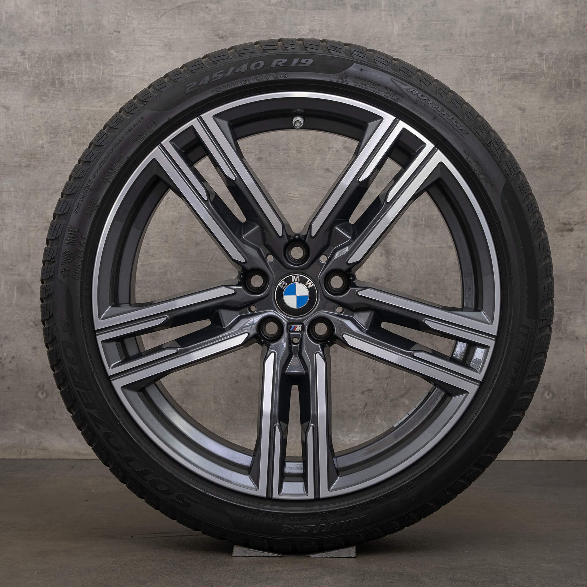 Pneus de inverno originais BMW Série 8 G14 G15 G16 19 polegadas estilo 727 M 8090019 8090020 órbita cinza alto brilho