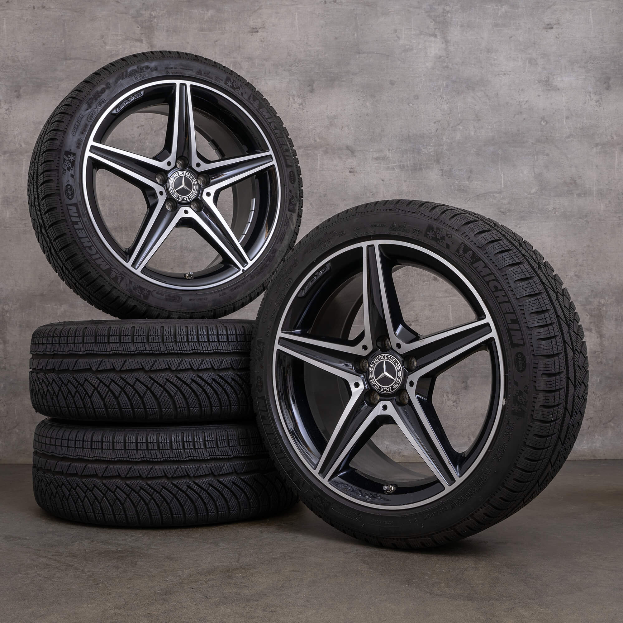 OEM AMG Mercedes Benz C Class C43 winter tires 18 inch C450 Sport W205 S205 C205 A205 rims A2054014800 A2054017200 black glossy turned