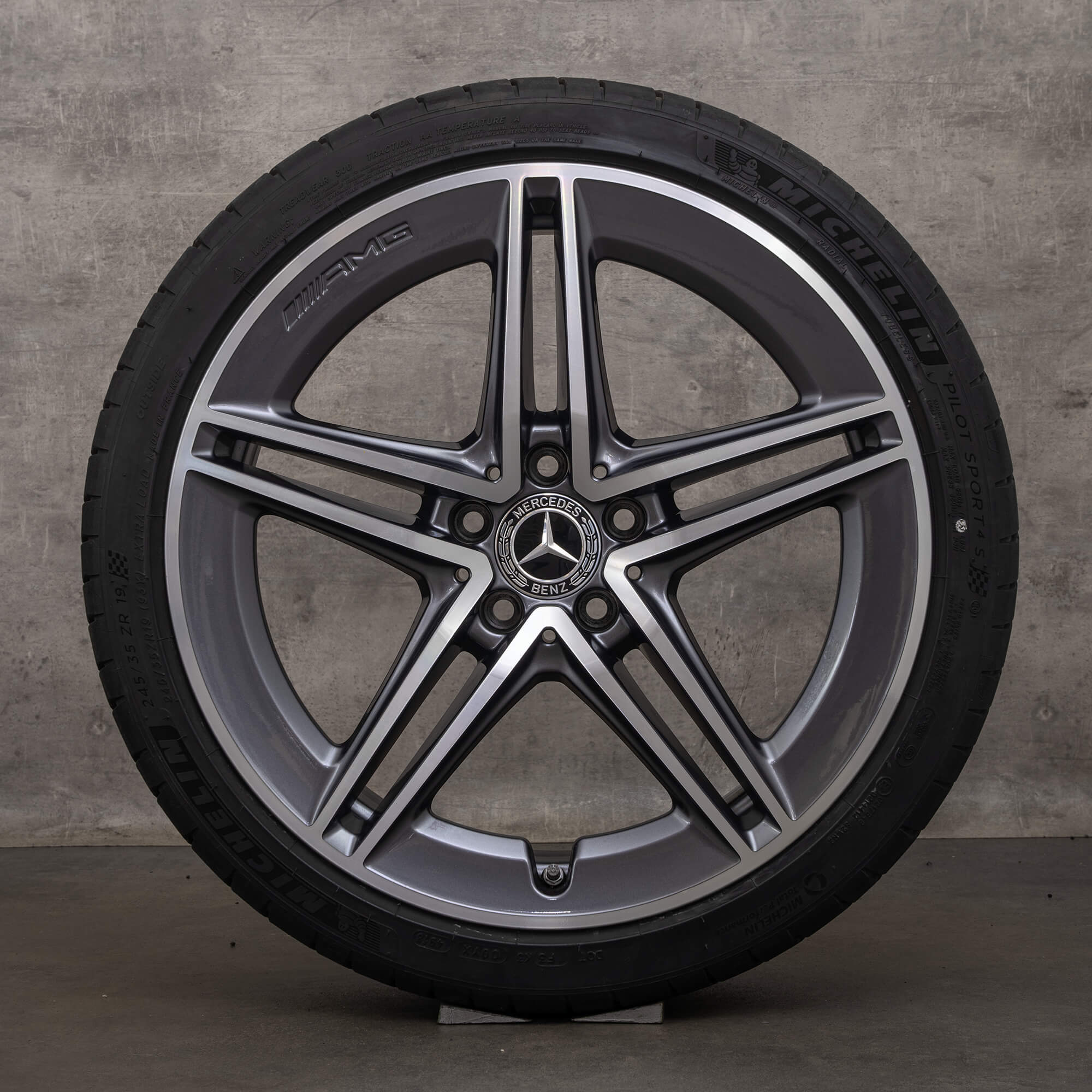 Jante originale Mercedes Benz Clasa A AMG 19 inch W177 A45 roți de vară A1774012300 gri himalaya lucios înalt