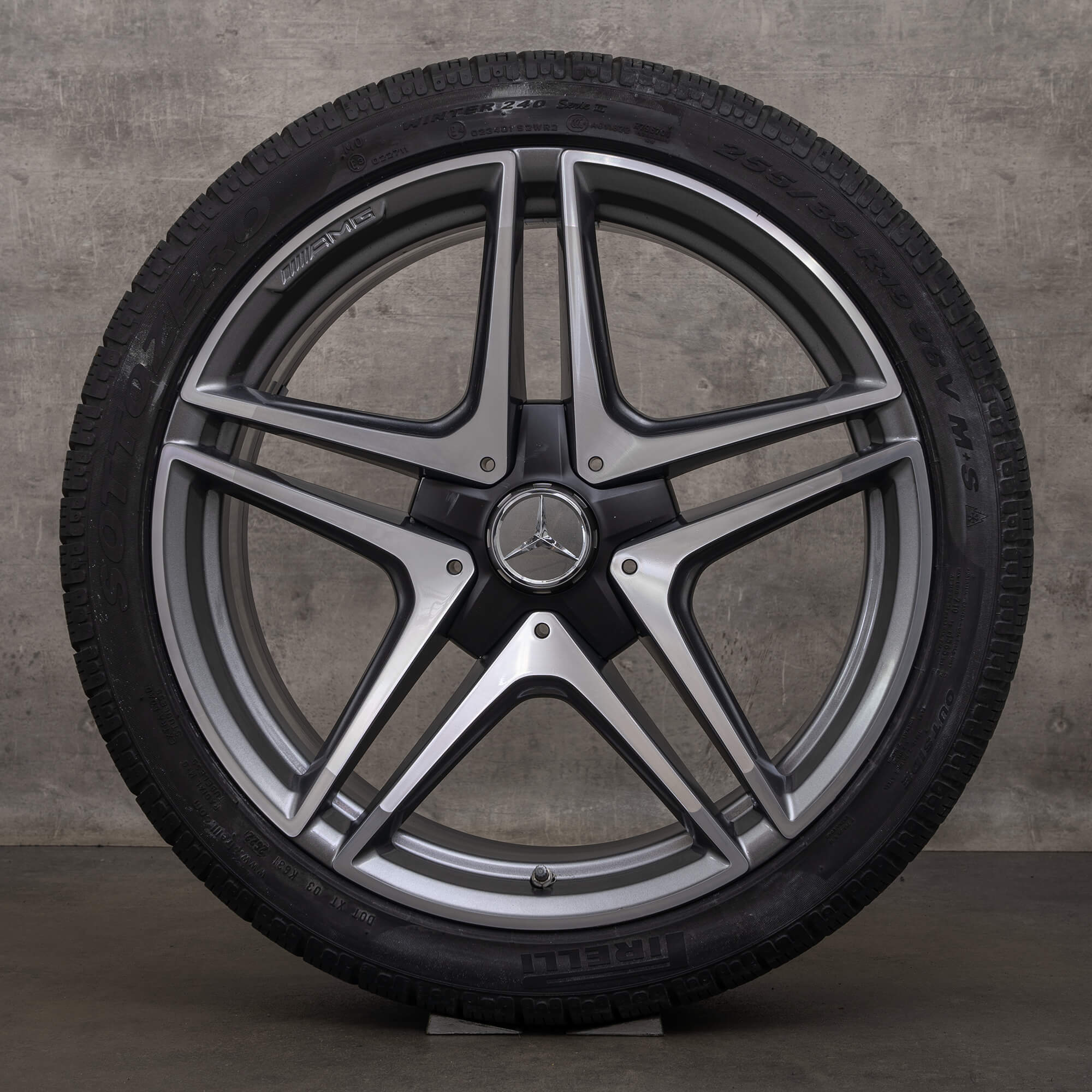 Jante originale Mercedes Benz Clasa C AMG 19 inch C205 A205 C63 & S roți de iarnă A2054016200 A2054016300 gri himalaya lucios