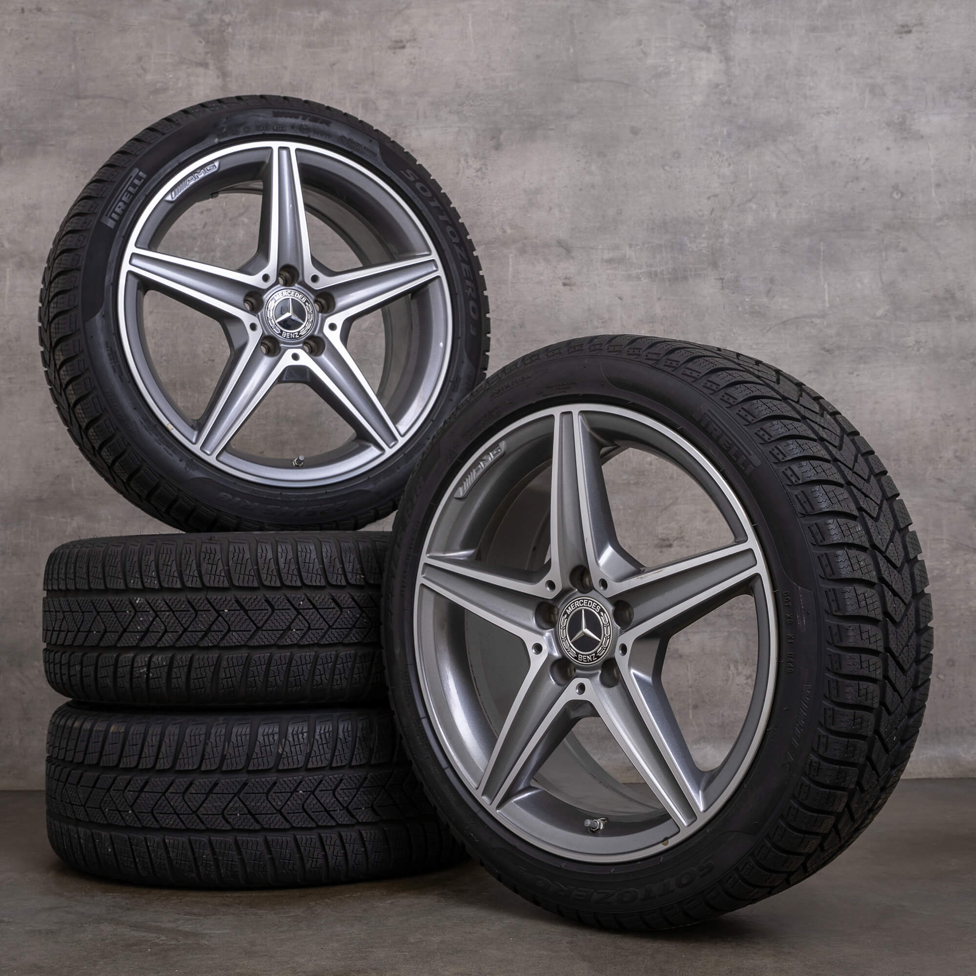 OEM AMG Mercedes Benz C-Class winter tires 18 inch W205 S205 C205 A205 rims A2054011100 himalaya grey glossy turned