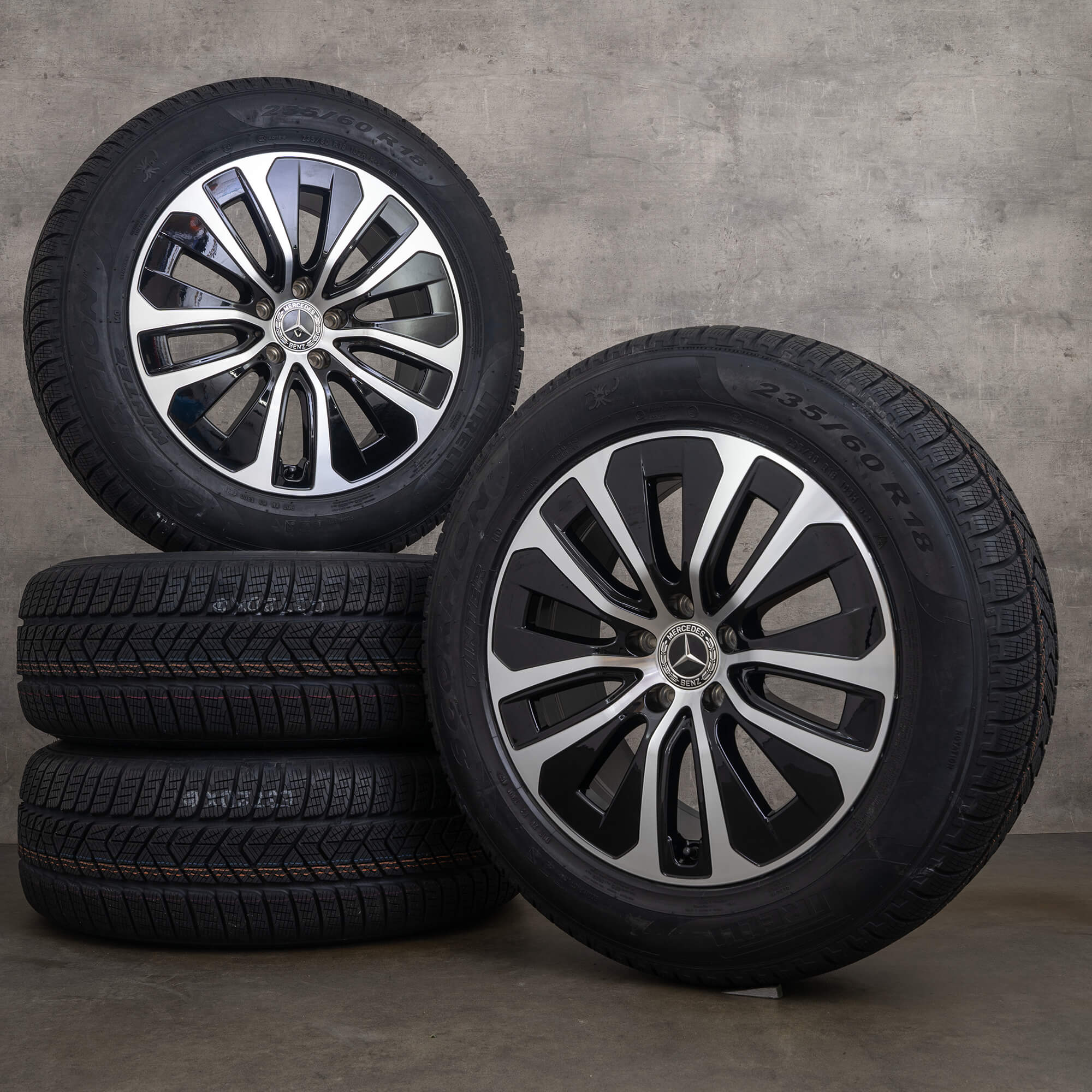 Llantas originales Mercedes GLC C254 de 18 pulgadas con neumáticos invierno A2544015100 negras pulidas a alto brillo NUEVO
