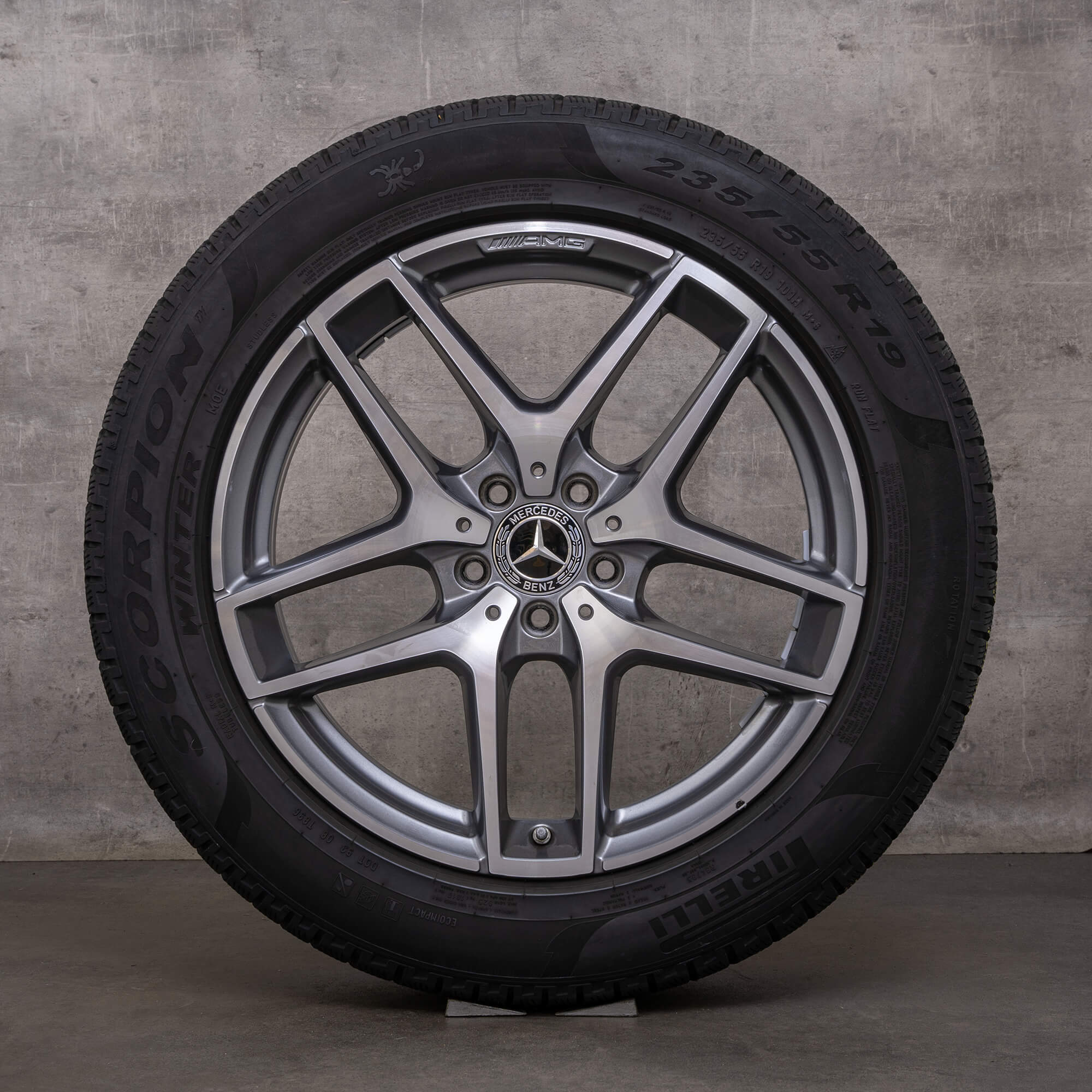 Originální zimni alu kola AMG Mercedes Benz GLC 19" disky C253 X253 A2534011800 himalaya šedá lesklá soustružená