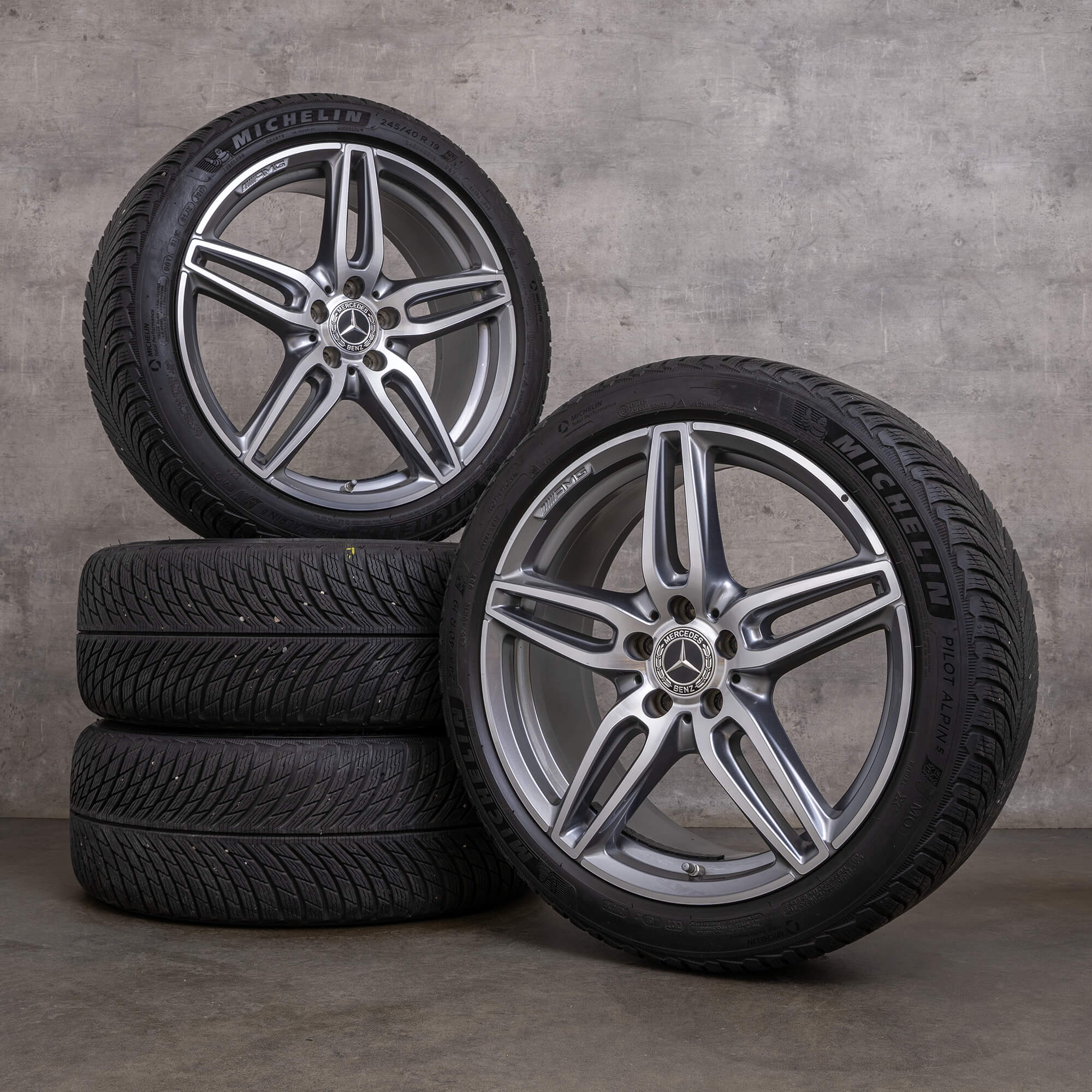 Originele AMG Mercedes Benz E-Klasse E43 E53 winterbanden 19 inch W213 S213 C238 A238 velgen A2134013800 A2134012000 himalaya grijs glanzend gedraaid