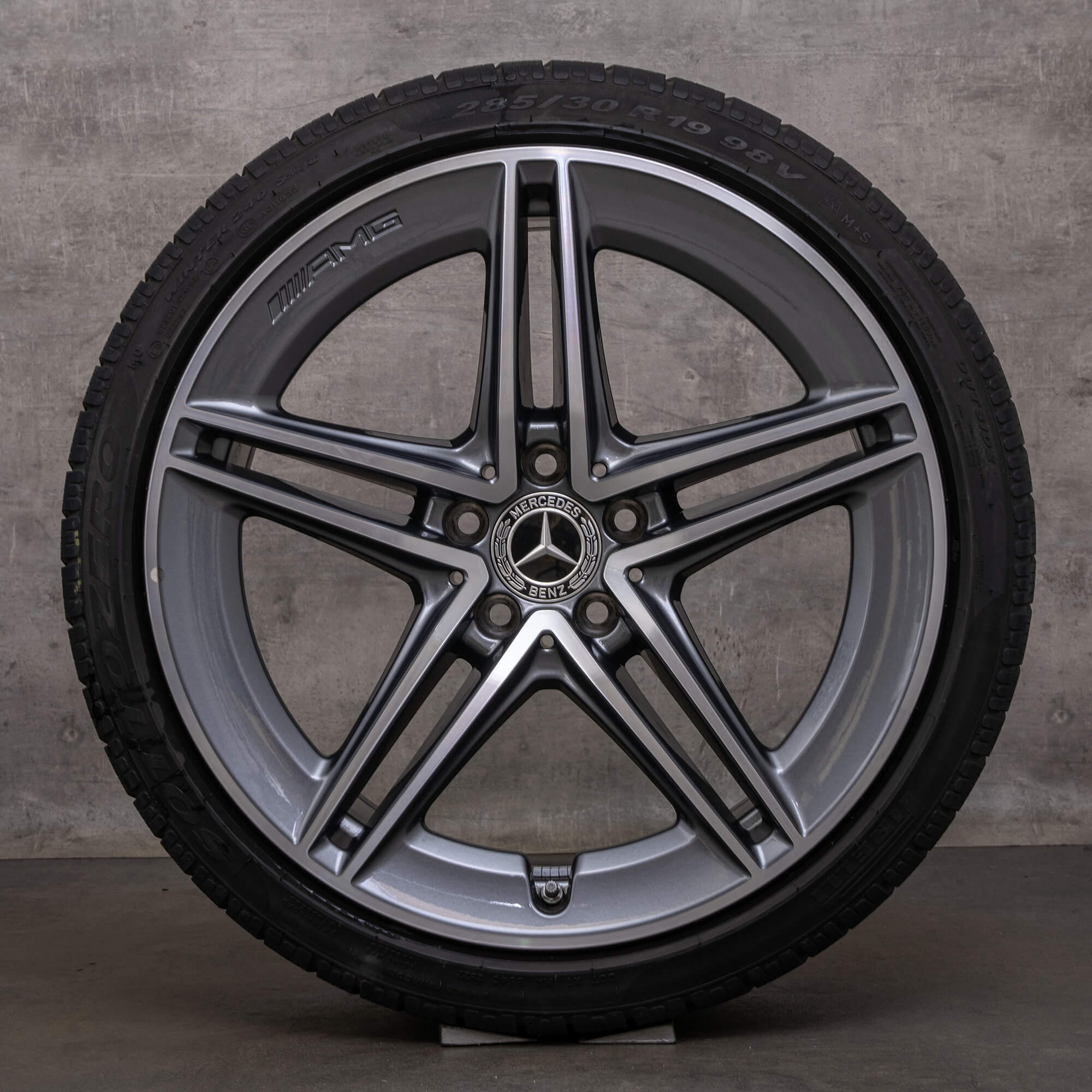 Originele AMG Mercedes Benz C-klasse winterwielen 19 inch C63 S C205 A205 velgen A2054012001 A2054012101 himalayagrijs glanzend gedraaid