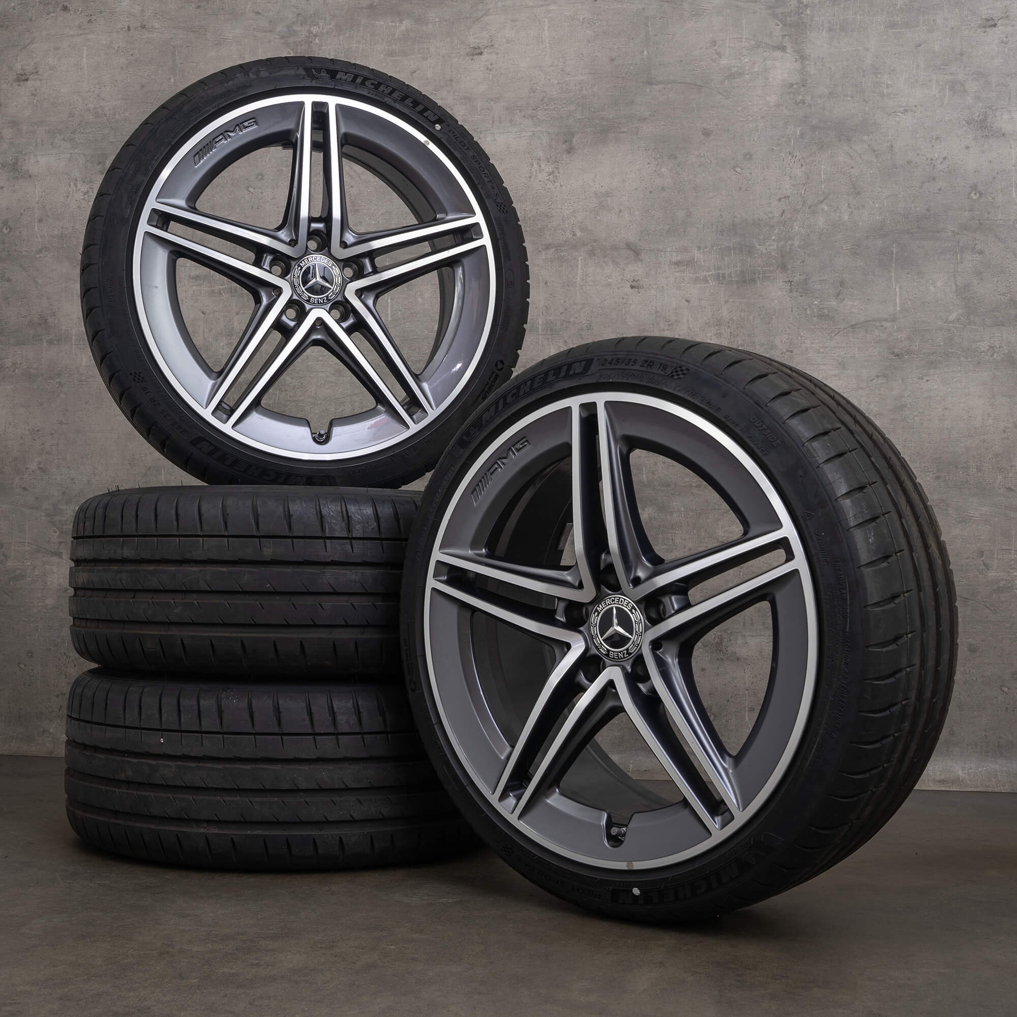 Jante originale Mercedes Benz AMG clasa A 19 inch W177 A45 roți de vară A1774012300 gri himalaya lucios înalt