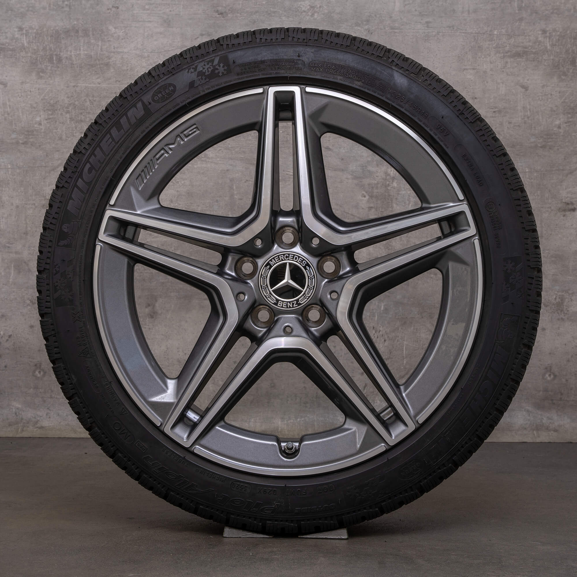 Originele Mercedes Benz C-klasse AMG wintervelgen 18 inch W205 S205 C205 A205 velgen A2054019500 A2054019600 himalayagrijs glanzend gedraaid