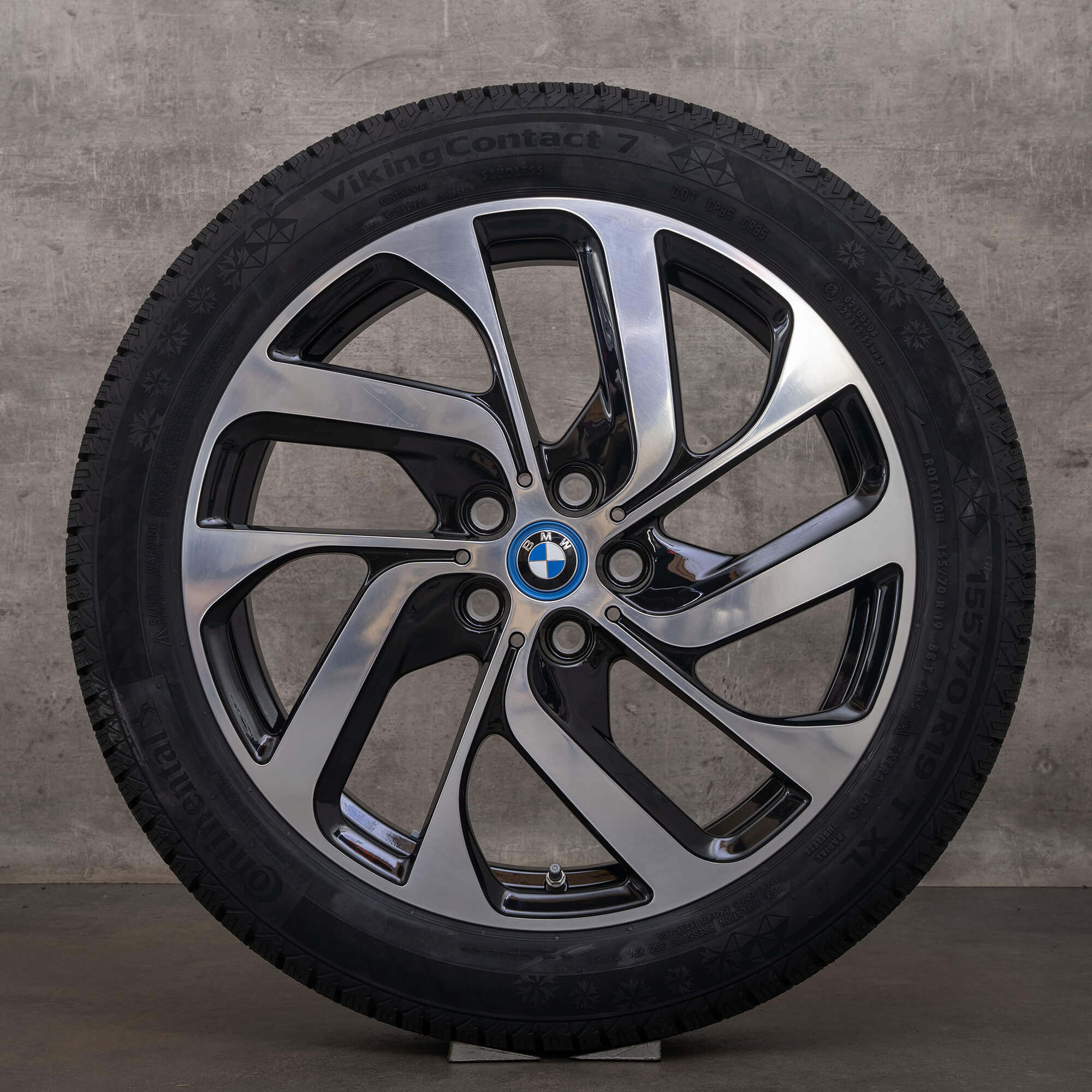 Cerchioni originali BMW i3 19 pollici I01 invernali 6856894 Styling 428 design a turbina nero intenso lucidato NUOVO