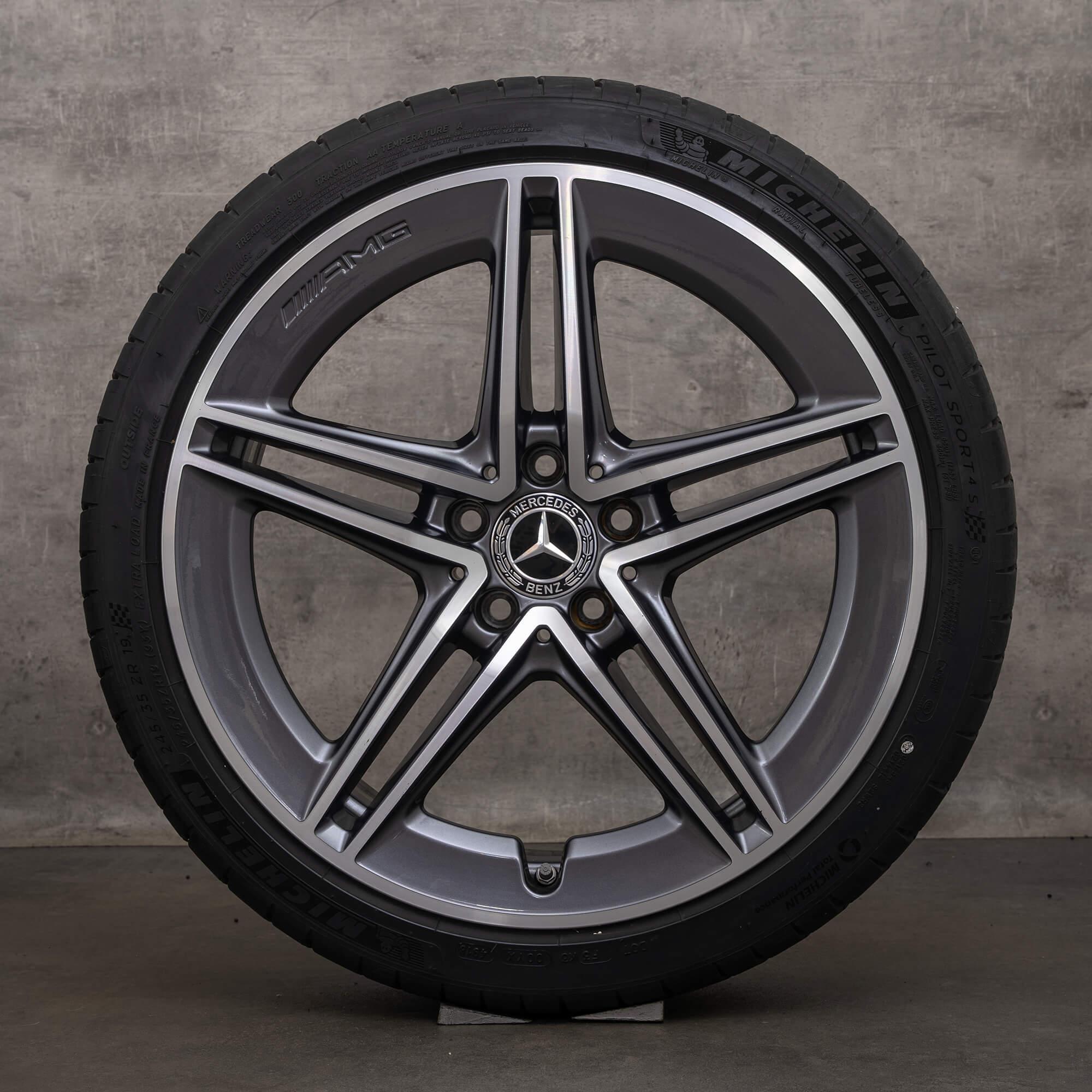 Jante originale Mercedes Benz Clasa A AMG 19 inch W177 A45 roți de vară A1774012300 gri himalaya lucios înalt