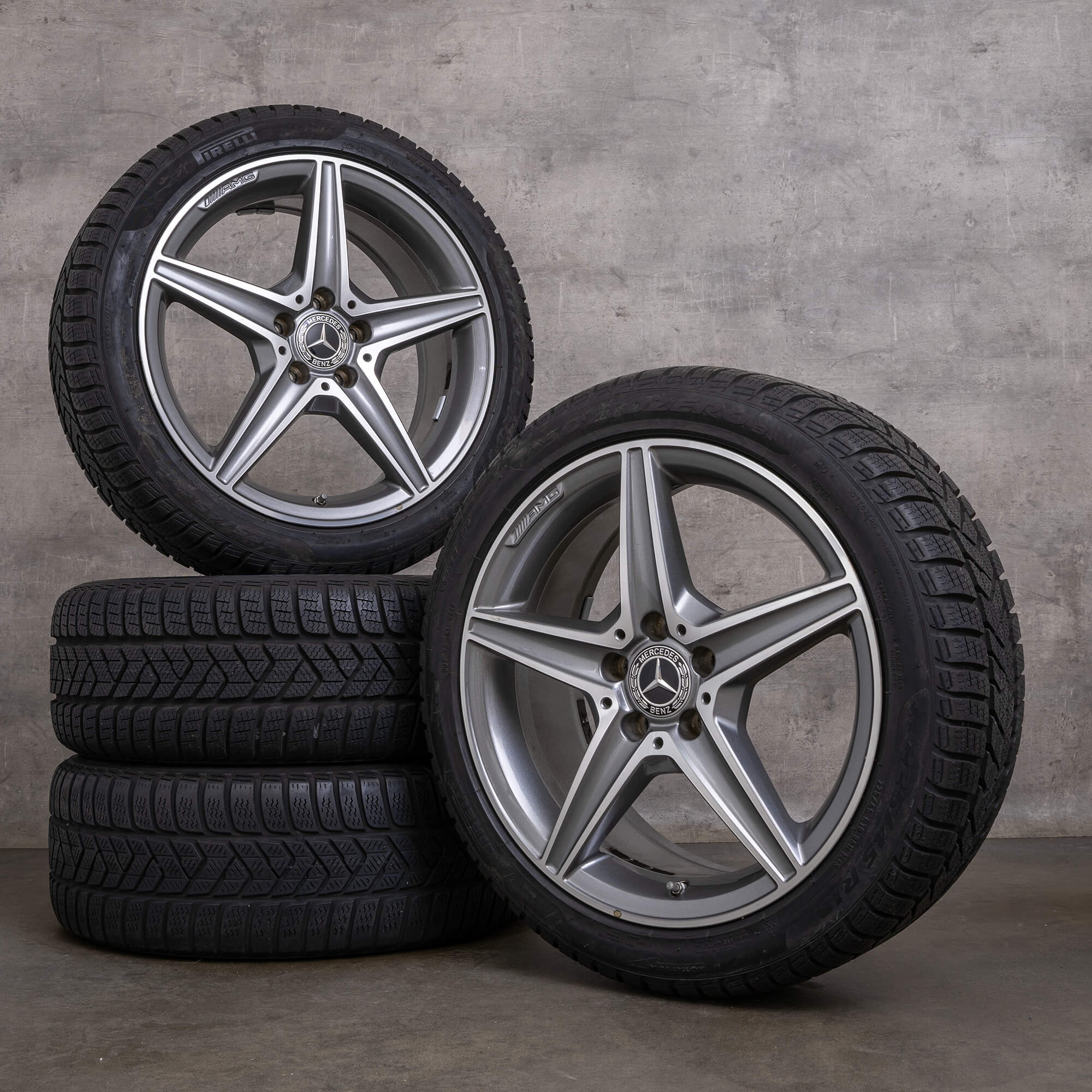 OEM Mercedes Benz C-Class AMG winter tires 18 inch W205 S205 C205 A205 rims A2054011100 himalaya grey glossy turned