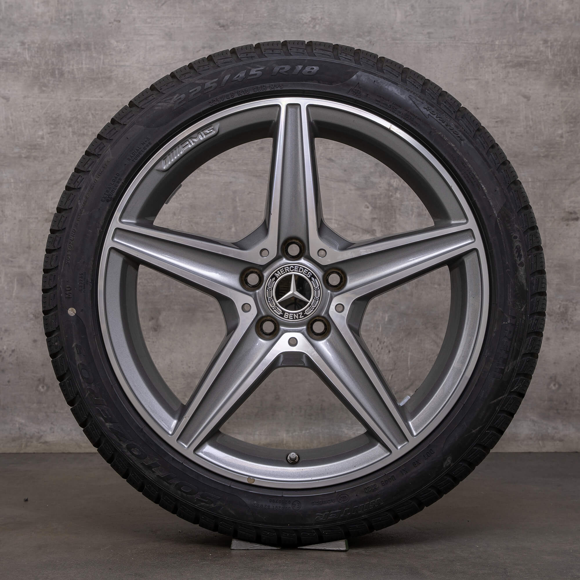 OEM Mercedes Benz C-Class AMG winter tires 18 inch W205 S205 C205 A205 rims A2054011100 himalaya grey glossy turned