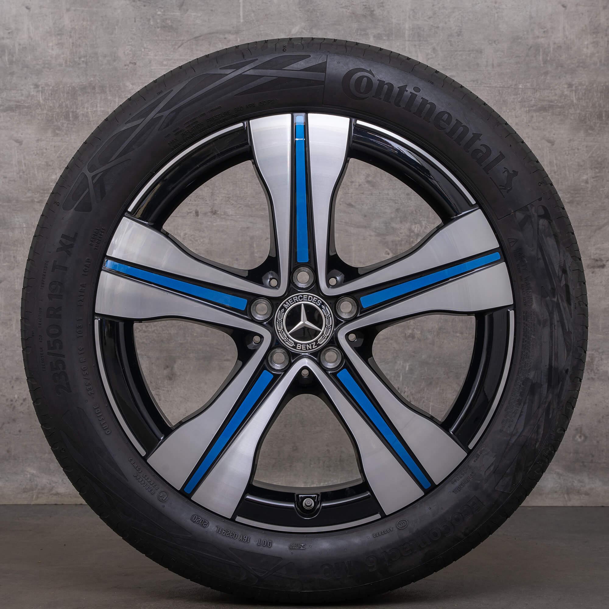 Jantes de verão Mercedes Benz EQA EQB 19 polegadas H243 X243 A2434011500 preto azul brilhante torneado