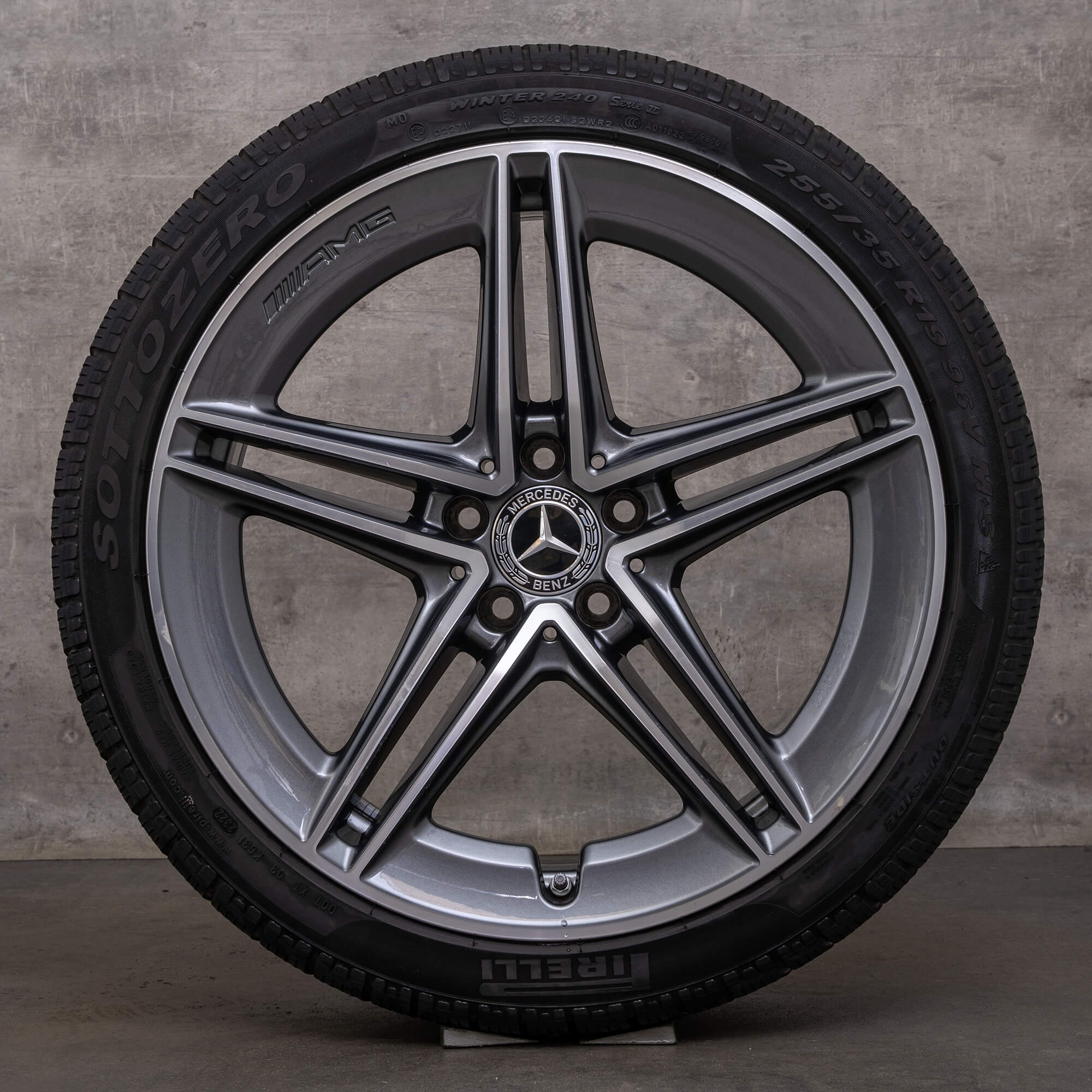 Originele AMG Mercedes Benz C-klasse winterwielen 19 inch C63 S C205 A205 velgen A2054012001 A2054012101 himalayagrijs glanzend gedraaid