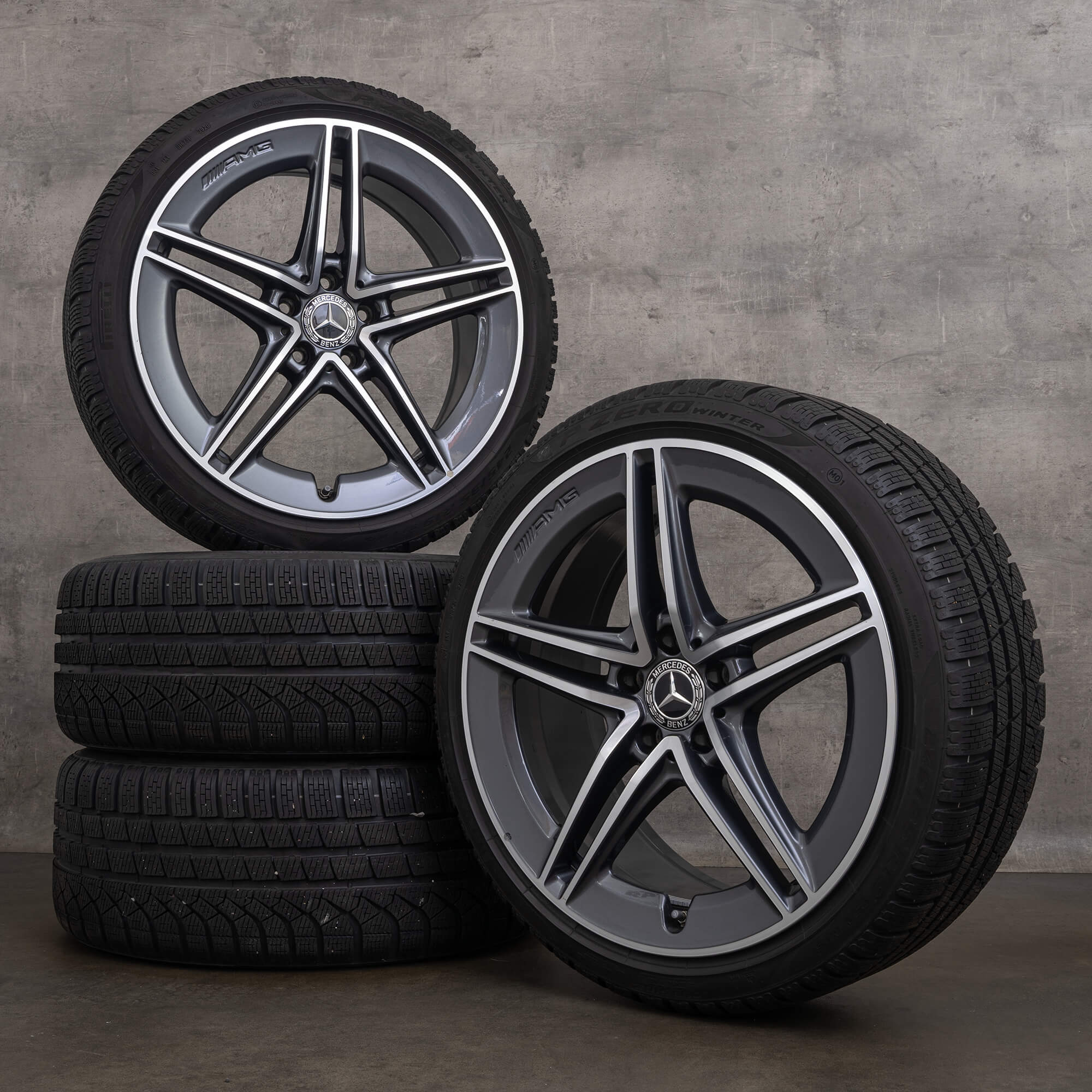 Jante originale Mercedes Benz Clasa A AMG 19 inch W177 A45 roți de iarnă A1774012300 gri himalaya lucios înalt