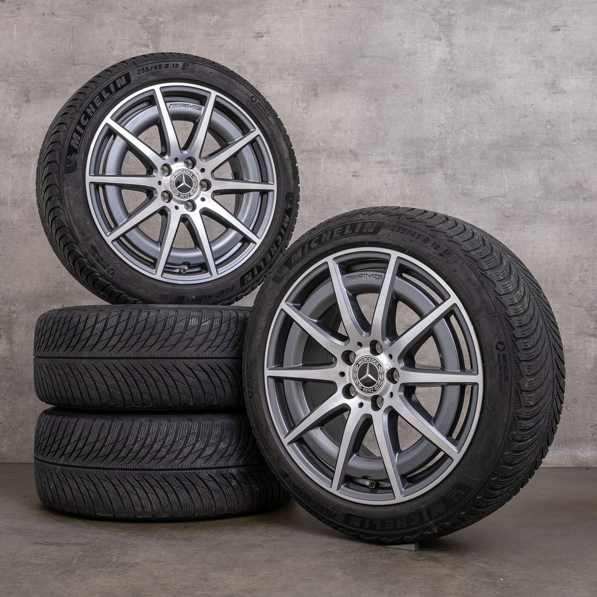 OEM AMG Mercedes Benz C-Class C43 winter tires 18 inch W206 S206 rims A2064012100 himalaya grey glossy turned