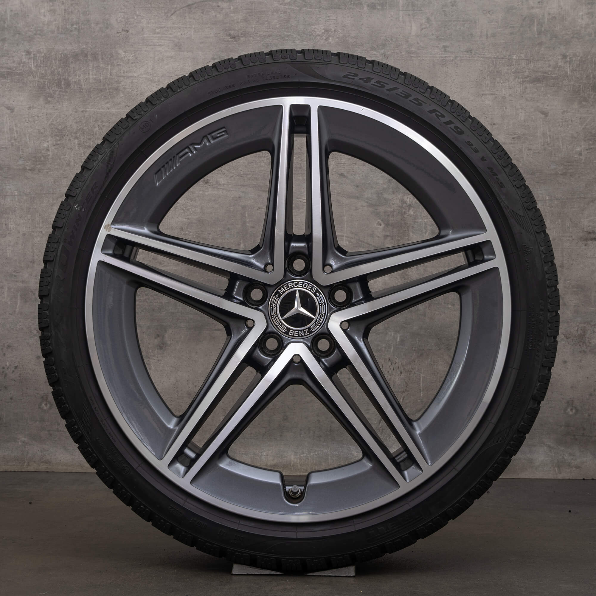 Jante originale Mercedes Benz Clasa A AMG 19 inch W177 A45 roți de iarnă A1774012300 gri himalaya lucios înalt