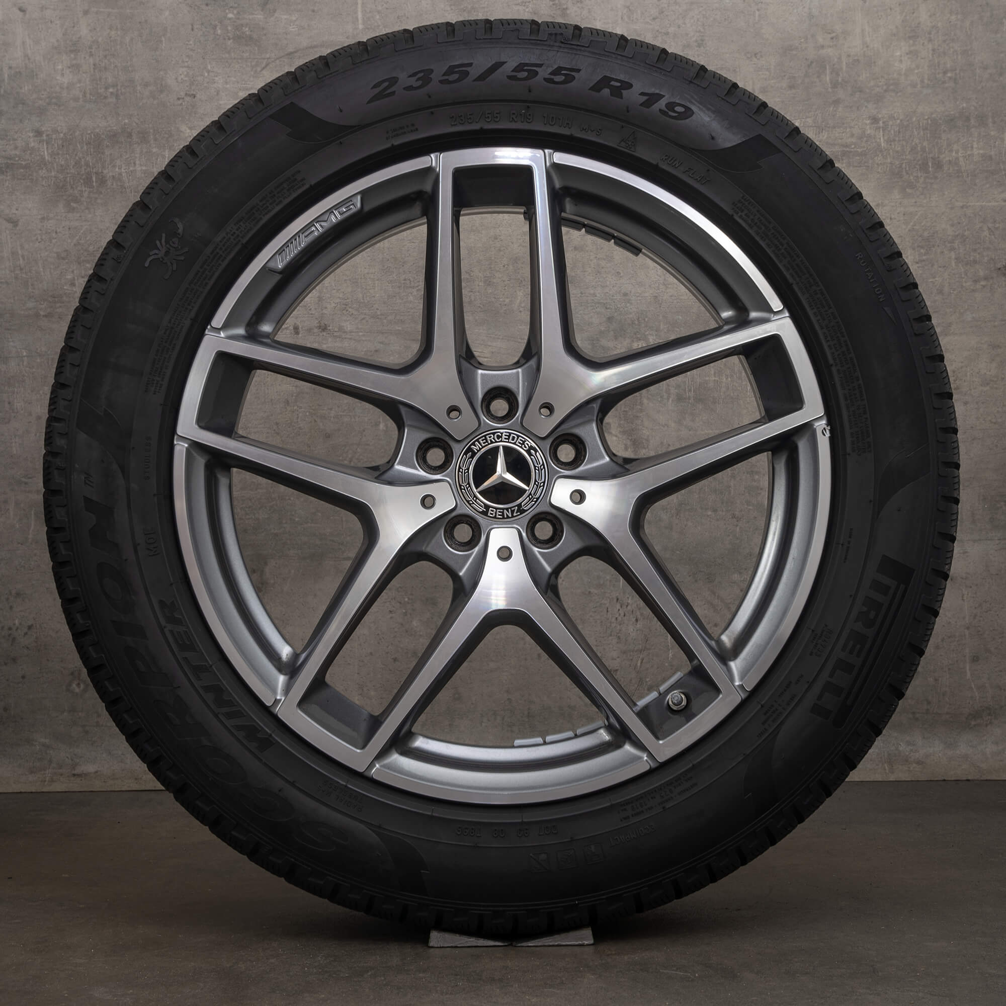 Originální zimni alu kola Mercedes Benz GLC AMG 19" disky C253 X253 A2534011800 himalaya šedá lesklá soustružená