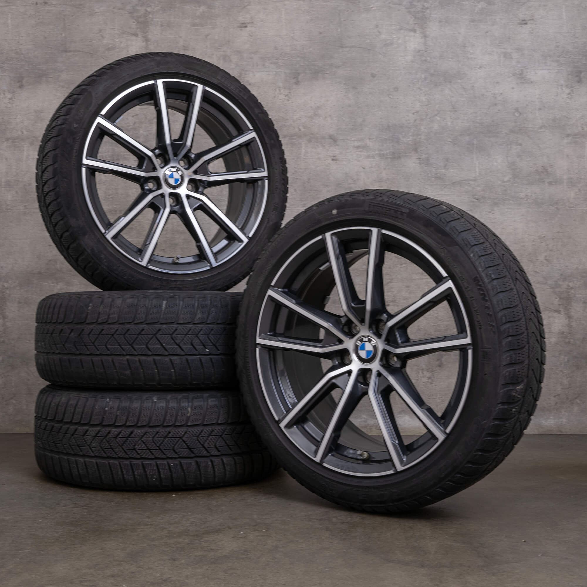 Original BMW seria 2 3 4 de iarnă roți OEM 18 inch G42 G20 G21 G22 G23 jante 6883522 orbit gri lustruit față