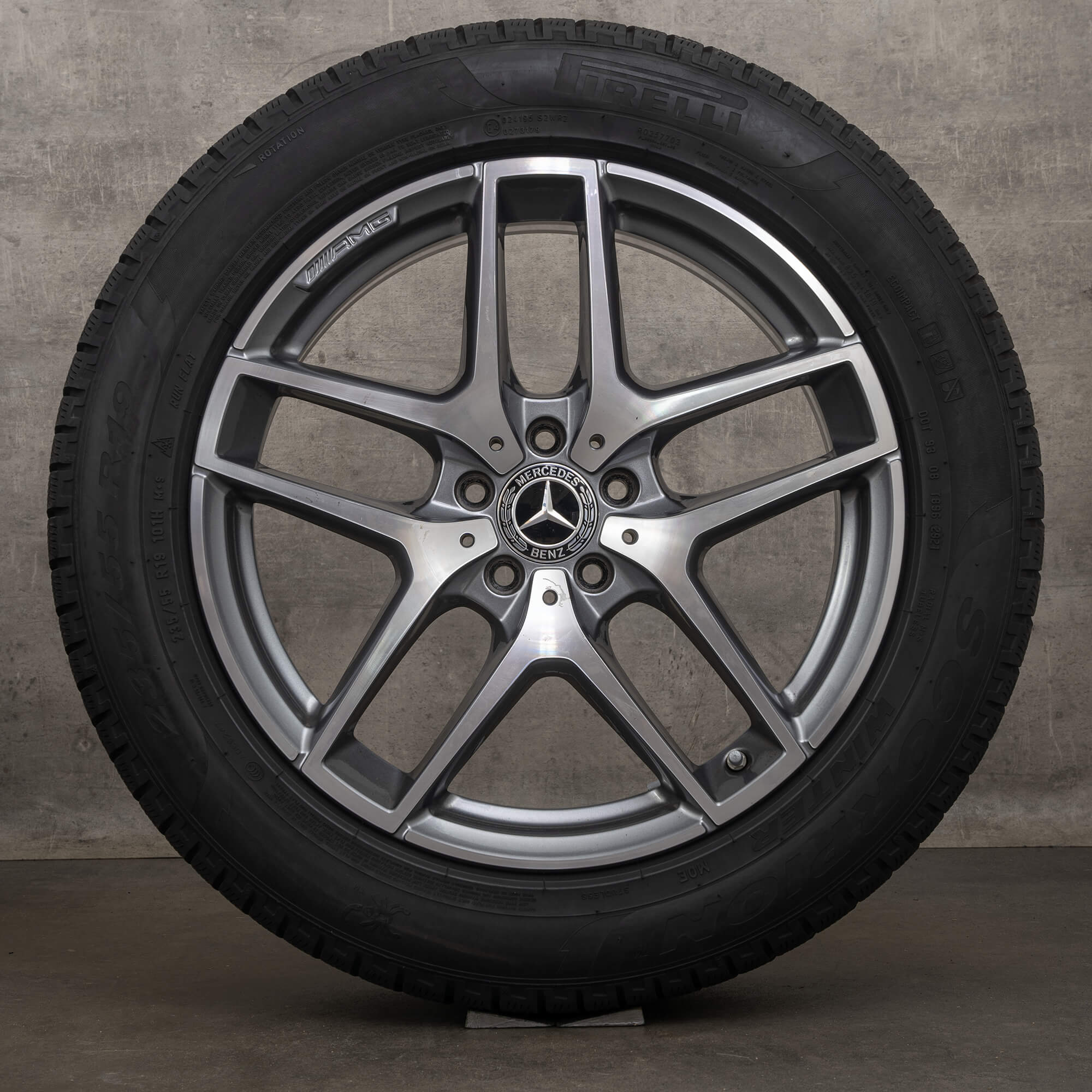 Originální zimni alu kola Mercedes Benz GLC AMG 19" disky C253 X253 A2534011800 himalaya šedá lesklá soustružená