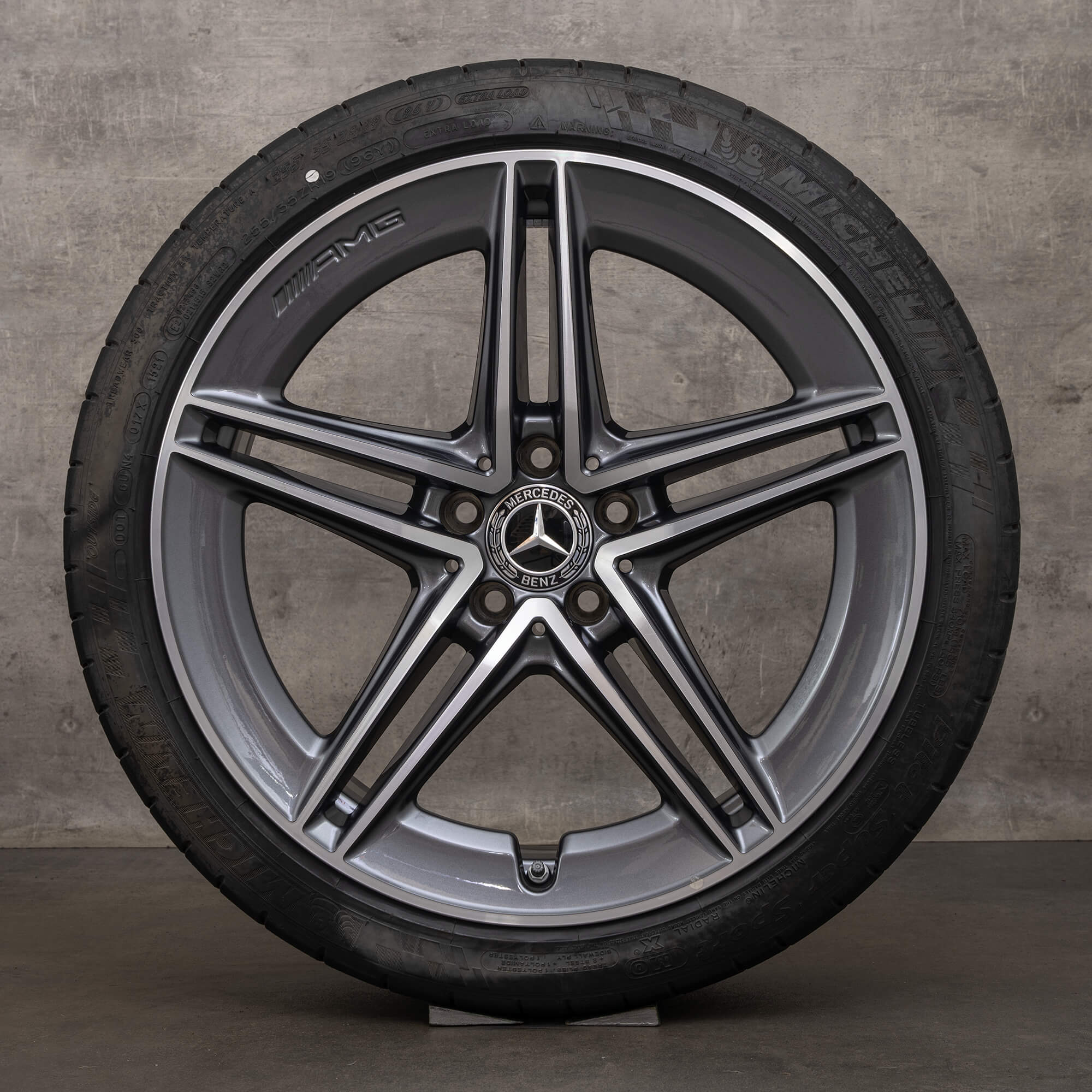 Jante originale AMG Mercedes Benz Clasa C 19 inch C63 S C205 A205 roți de vară A2054012001 A2054012101 gri himalaya lucios