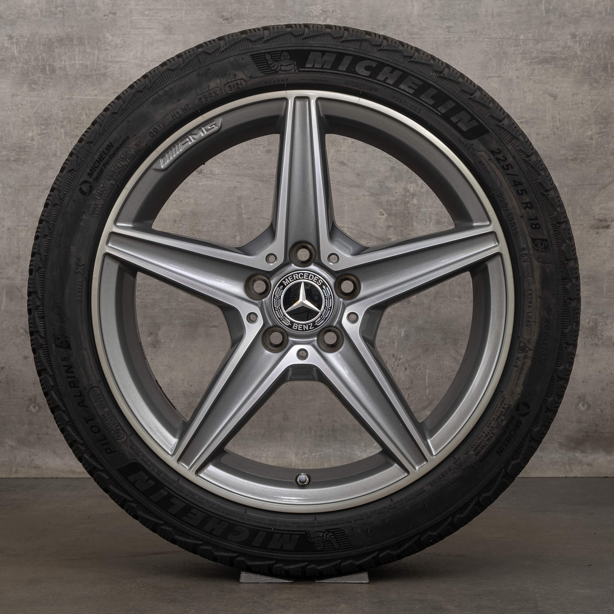 OEM AMG Mercedes Benz C-Class 18 inch W205 S205 C205 A205 rims winter tires A2054011100 OEM wheels himalaya grey high-sheen