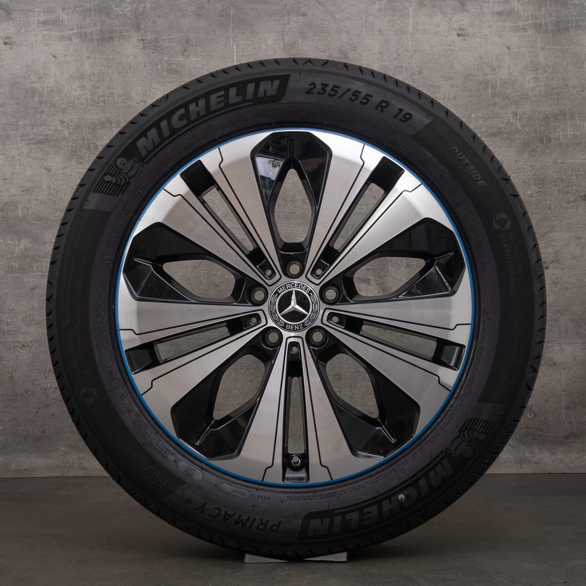 Originele Mercedes Benz EQC velgen 19 inch W293 N293 zomervelgen A2934010200 zwart hoogglans met blauwe rand