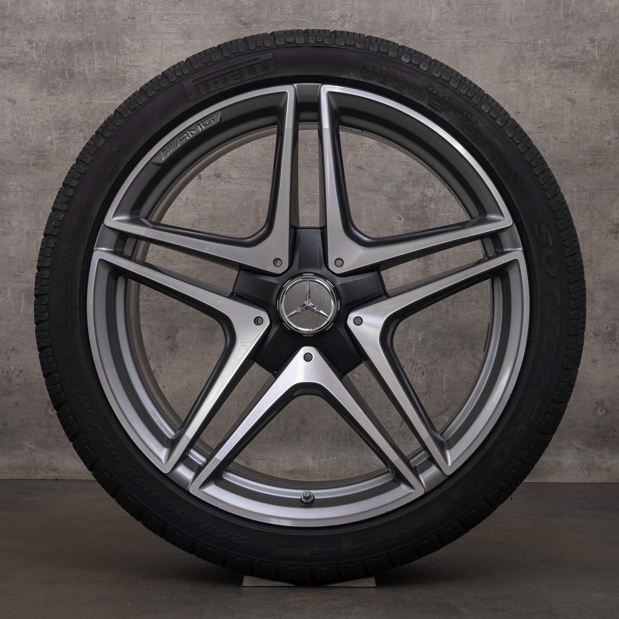 Jante originale Mercedes Benz Clasa C AMG 19 inch C205 A205 C63 & S roți de iarnă A2054016200 A2054016300 gri himalaya lucios