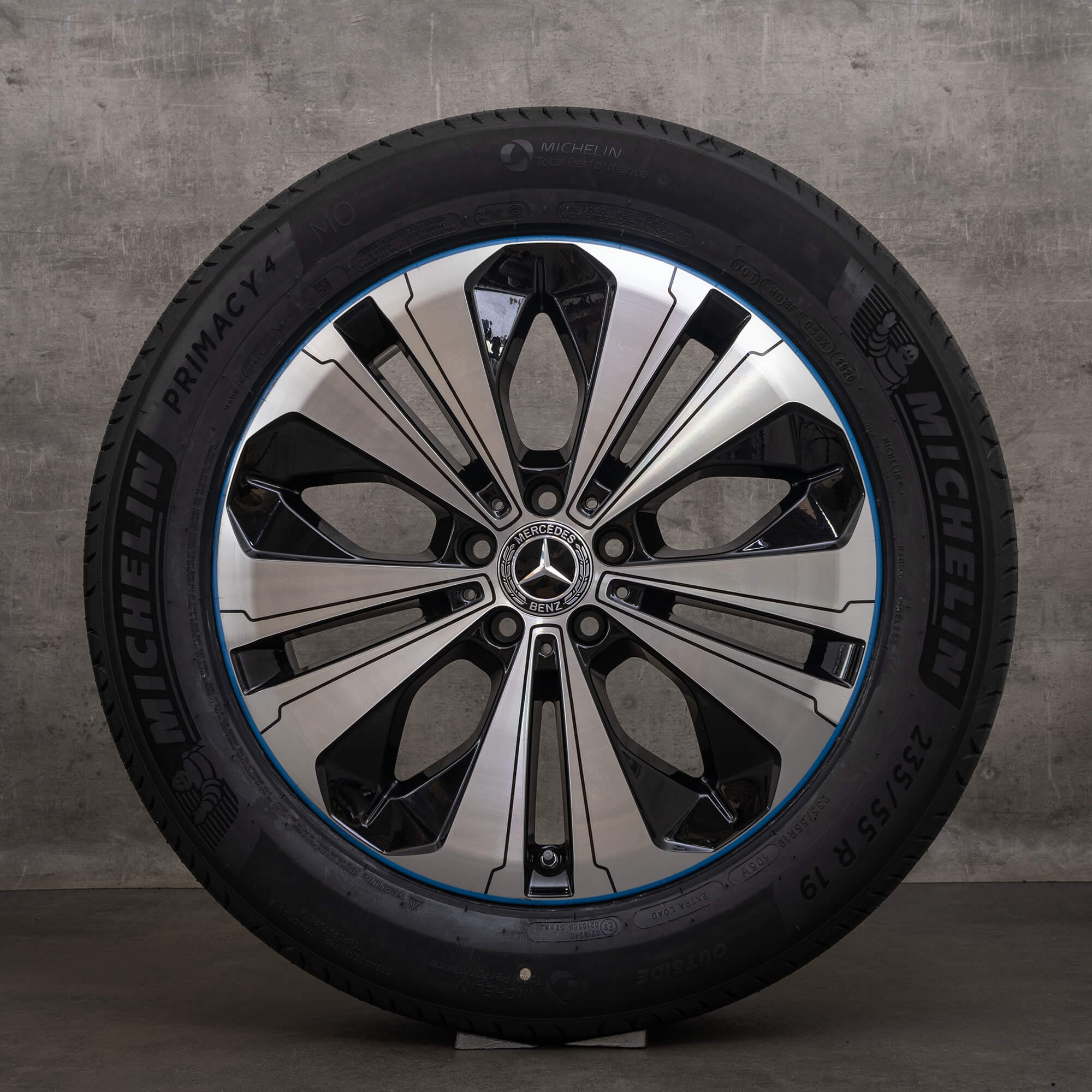 Originele Mercedes Benz EQC velgen 19 inch W293 N293 zomervelgen A2934010200 zwart hoogglans met blauwe rand