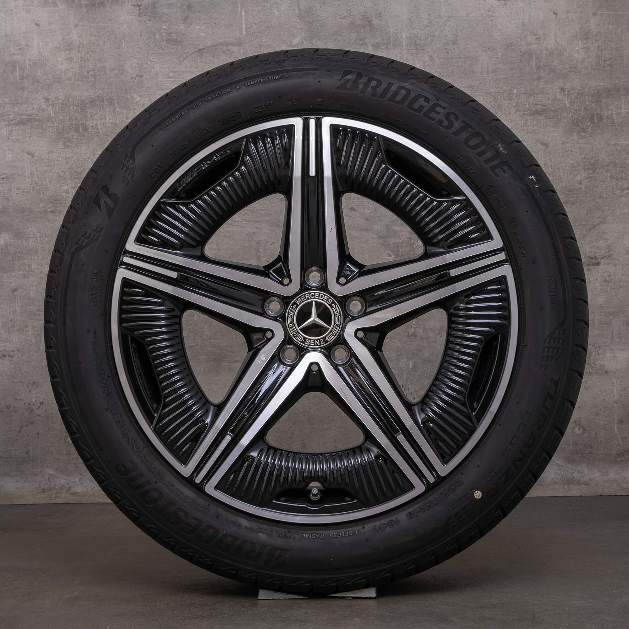 Originele Mercedes Benz EQE AMG velgen 19 inch V295 zomerwielen A2954012200 zwart glanzend gedraaid