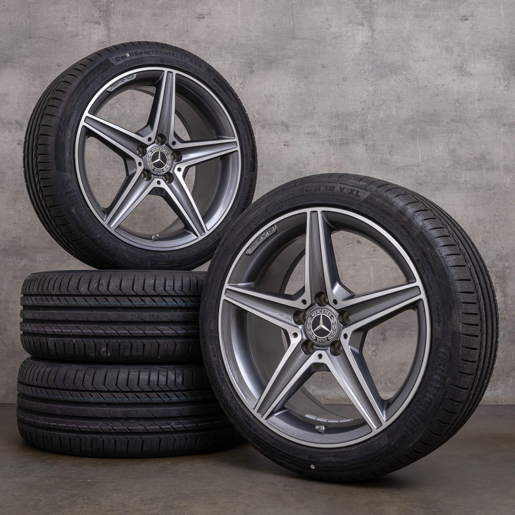 Originele Mercedes Benz C-Klasse AMG velgen 18 inch W205 S205 C205 A205 A2054011100 A2054011200 himalayagrijs glanzend gedraaid